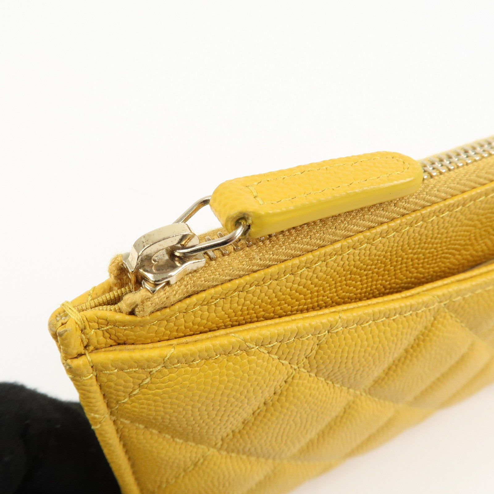 CHANEL Matelasse Caviar Skin Fragment Case Card Case Yellow Used