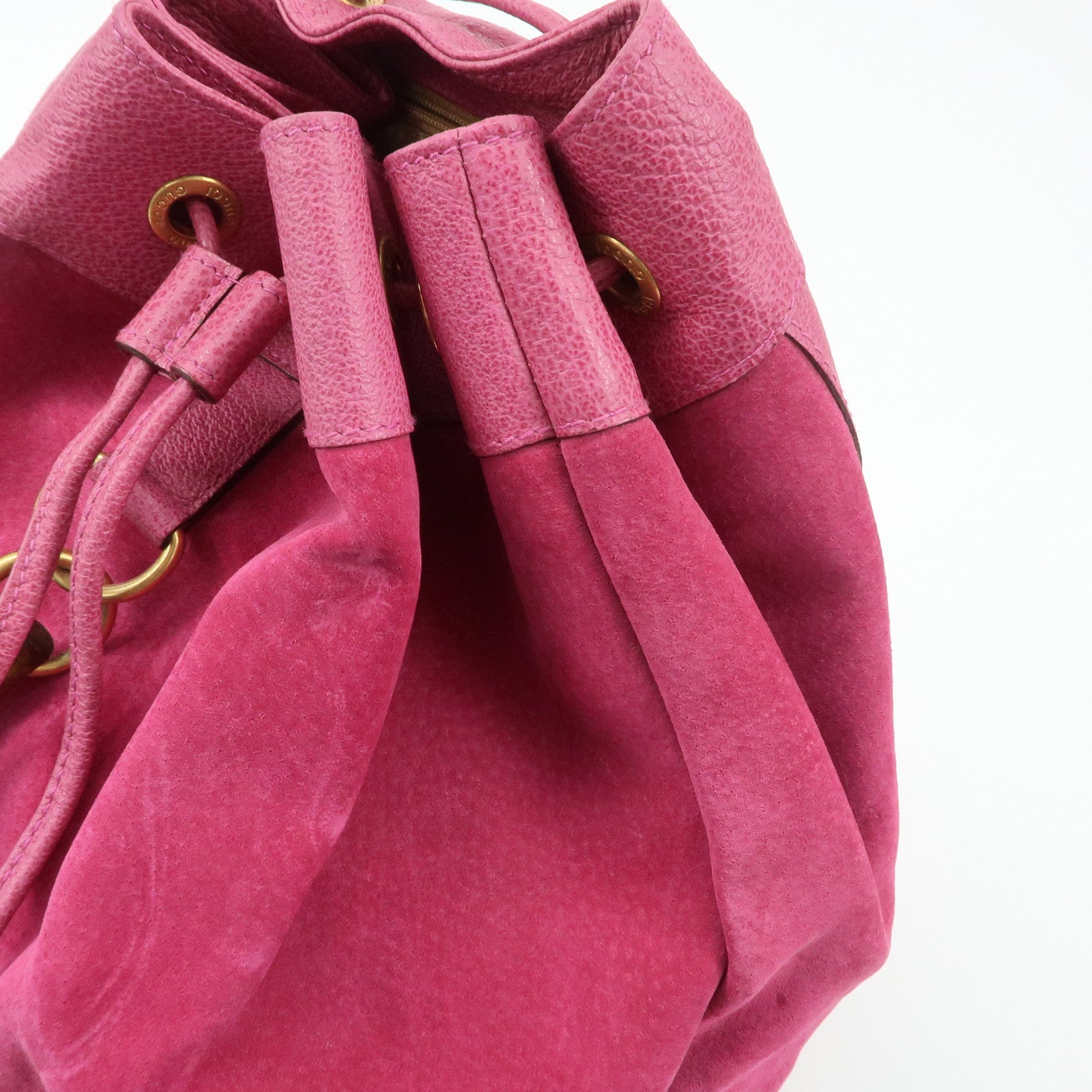 GUCCI Bamboo Suede Leather Back Pack Pink 003.2855.0043 Used