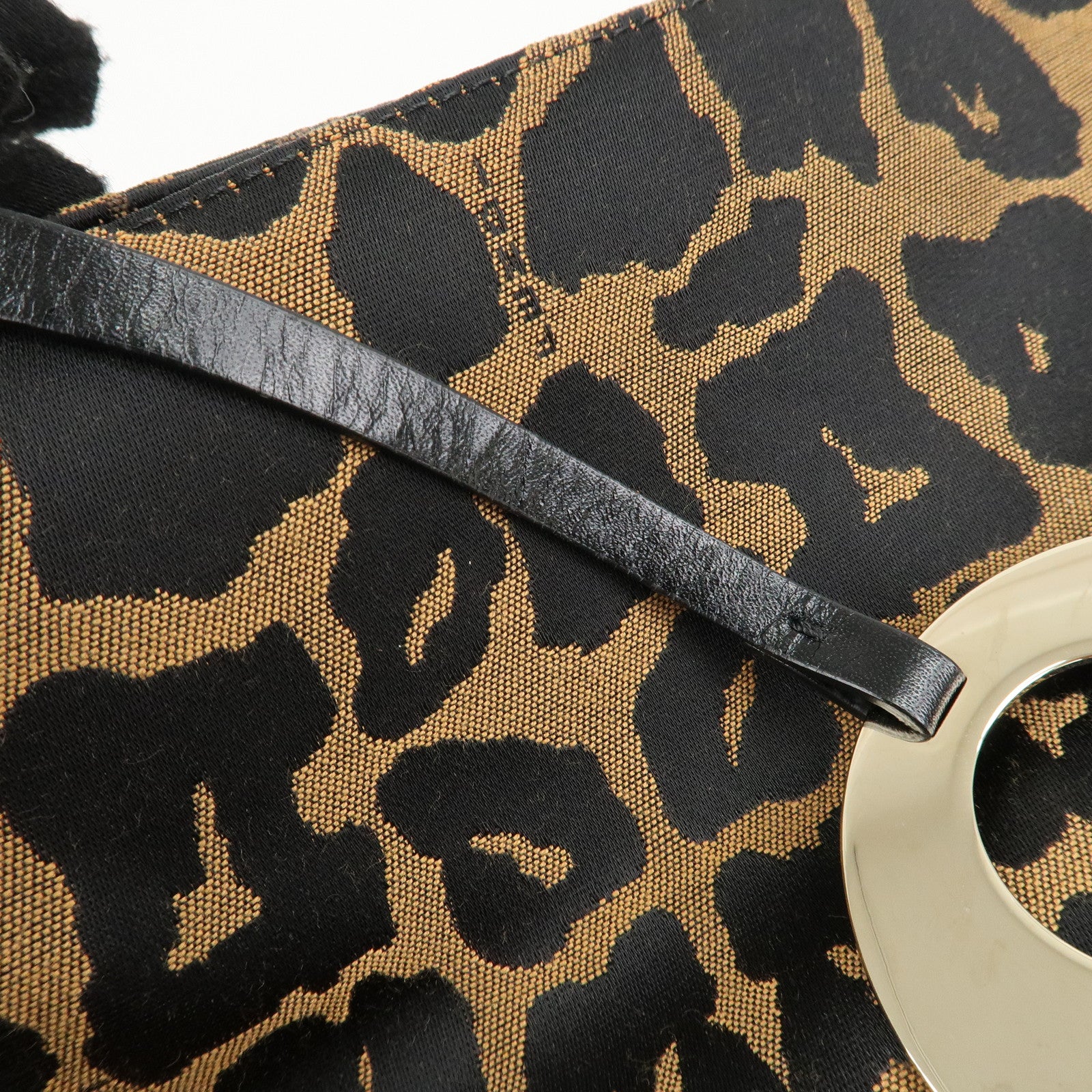 FENDI Canvas Leather Shoulder Bag Tote Bag Leopard 8BR652