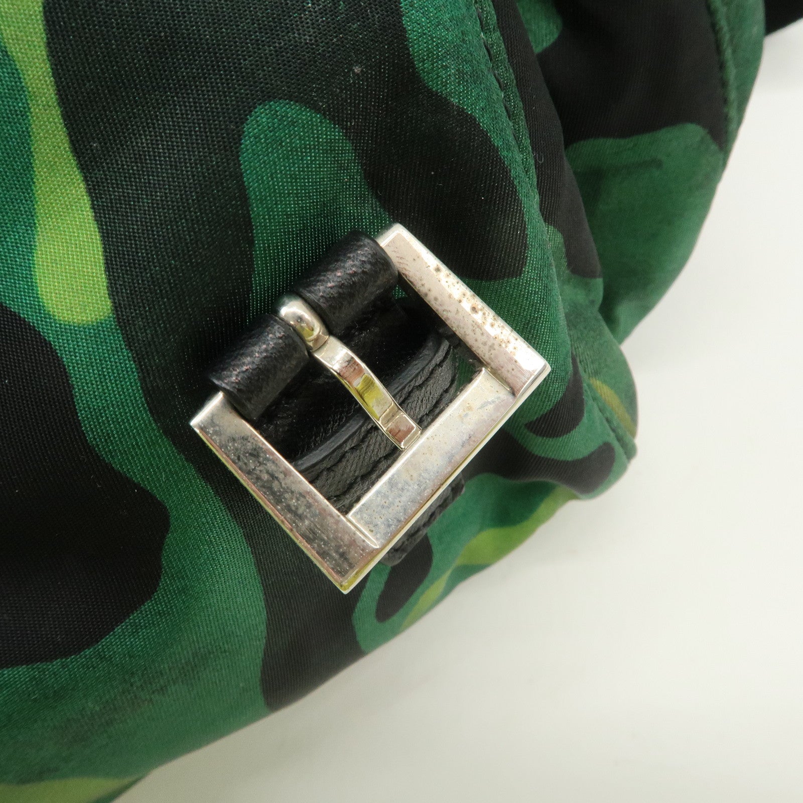 PRADA Logo Nylon Leather Camouflage Shoulder Bag Green Black Used