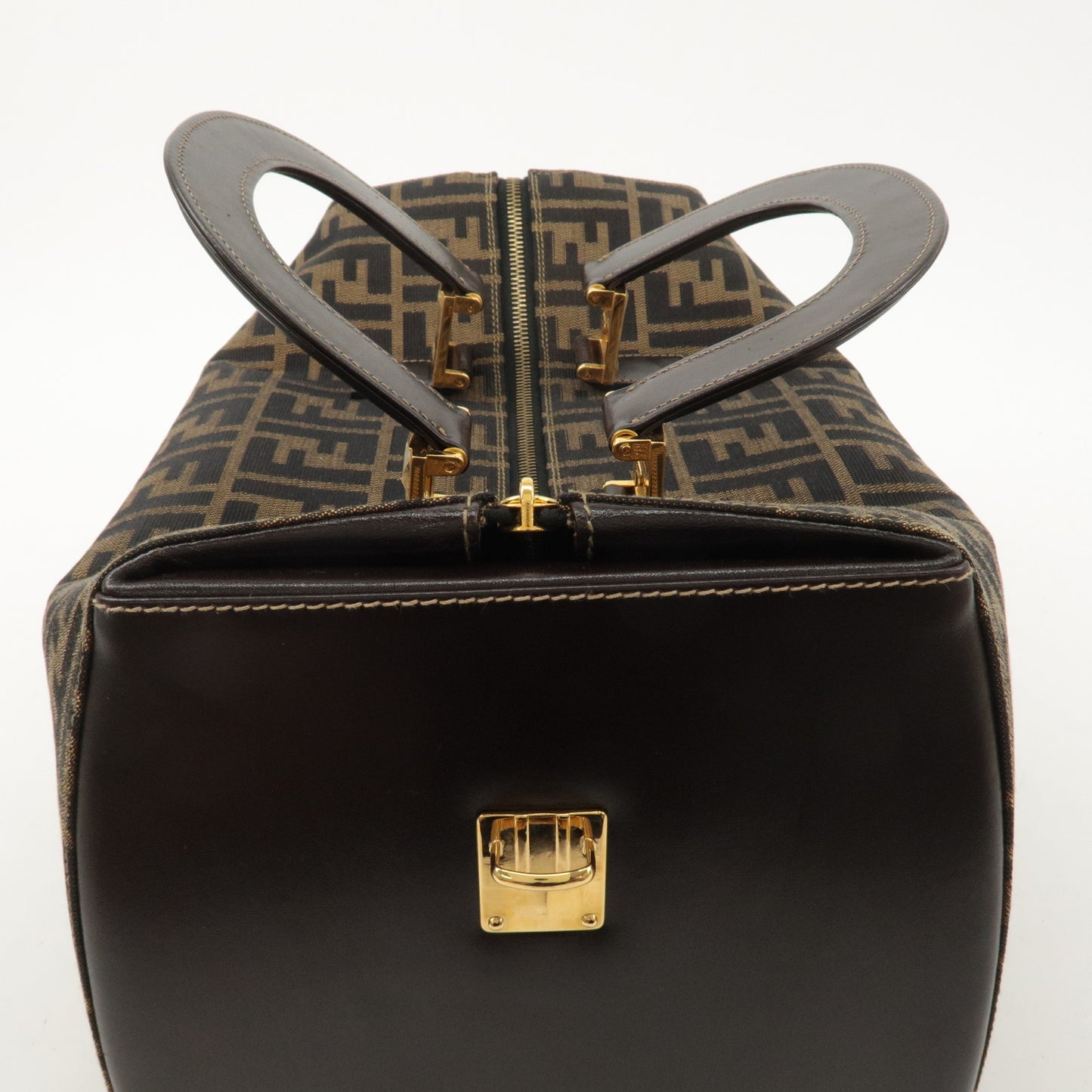 FENDI Zucca Canvas Leather Hand Bag Brown Black 26437