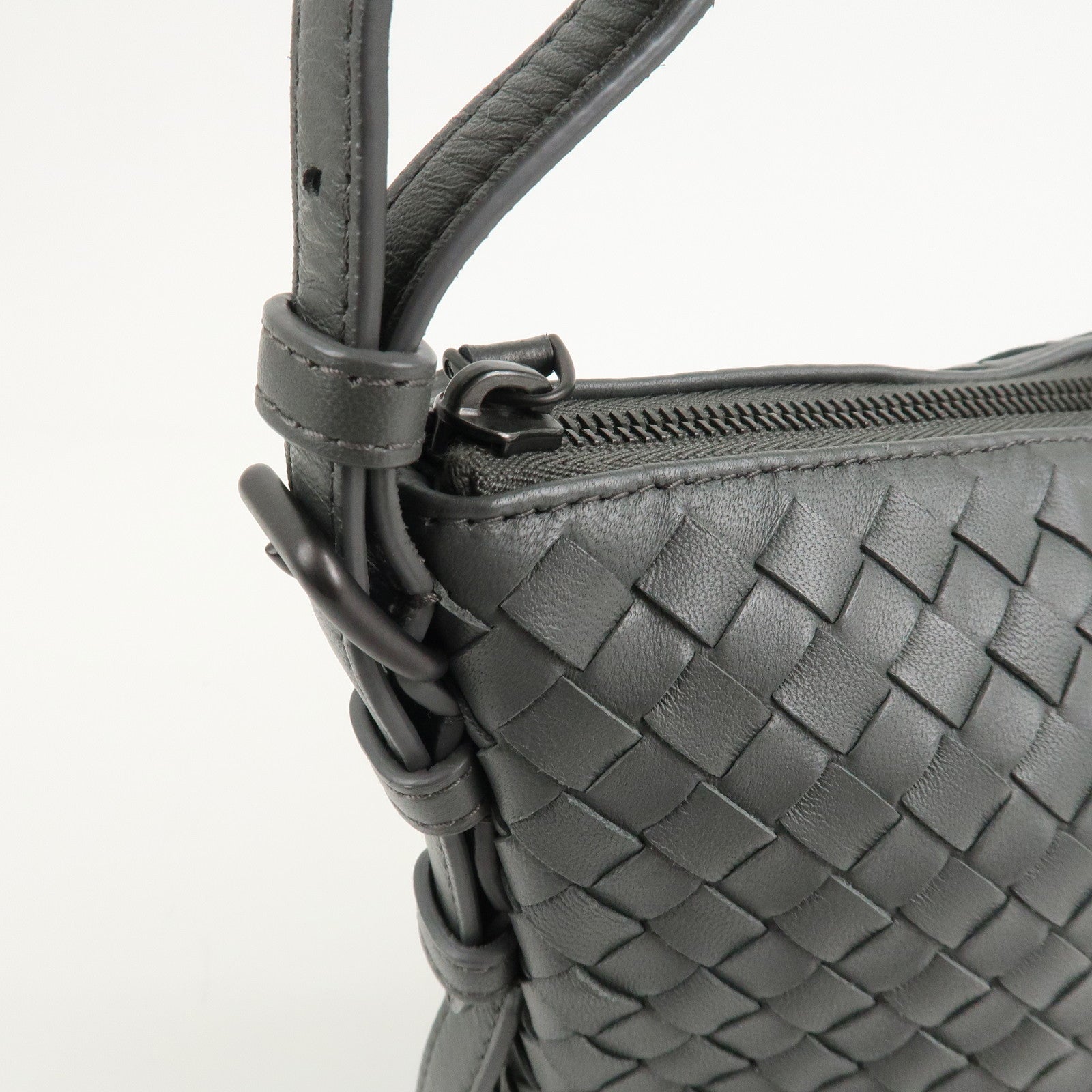 BOTTEGA VENETA Intrecciato Leather Semi Shoulder Bag Gray