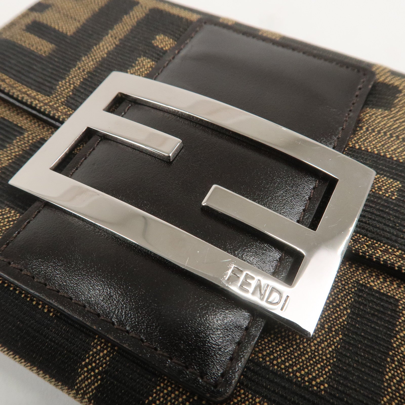 FENDI Zucca Print Canvas Leather Tri-fold Compact Wallet 8M0023