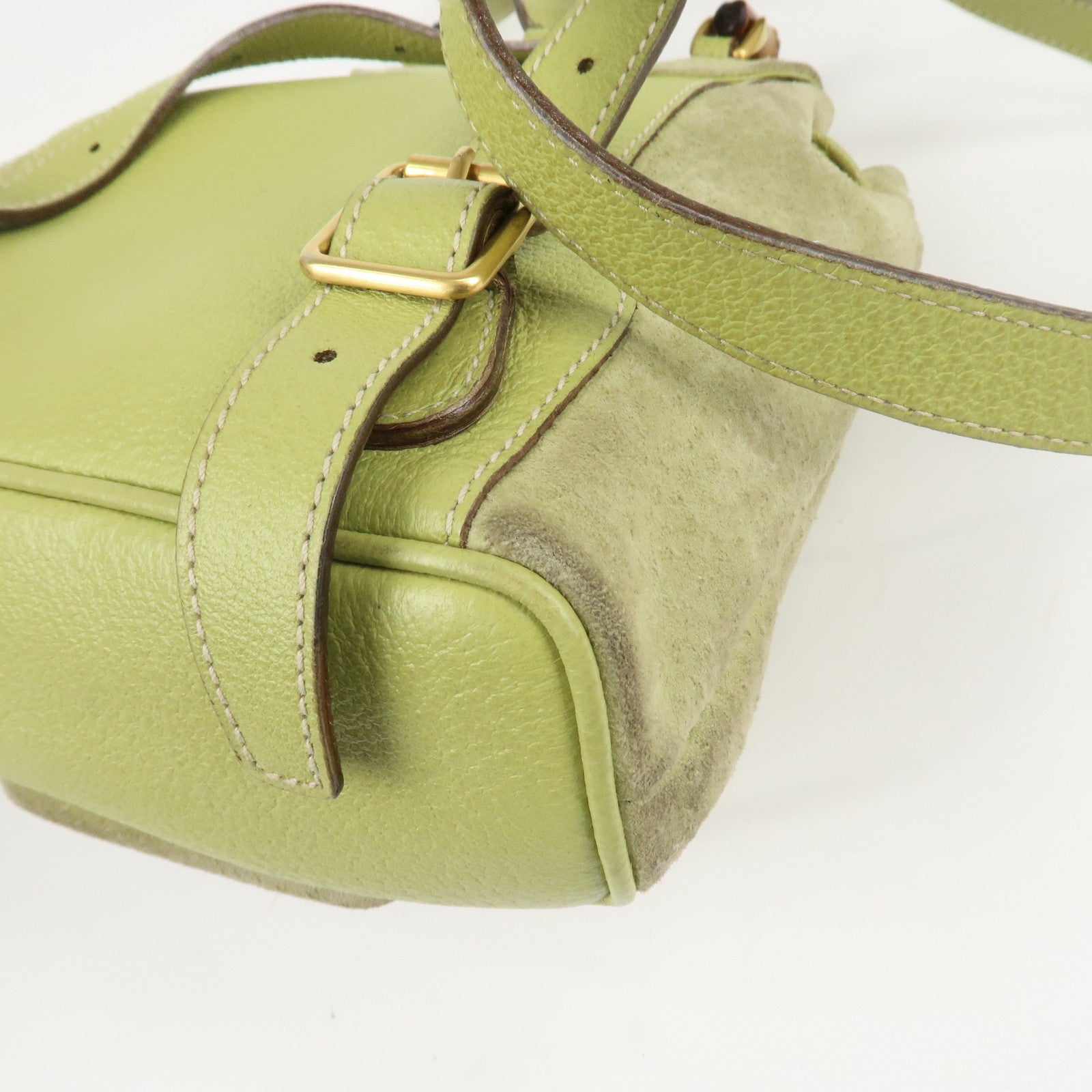 GUCCI Bamboo Suede Leather Backpack Light Green 003.1956.0030