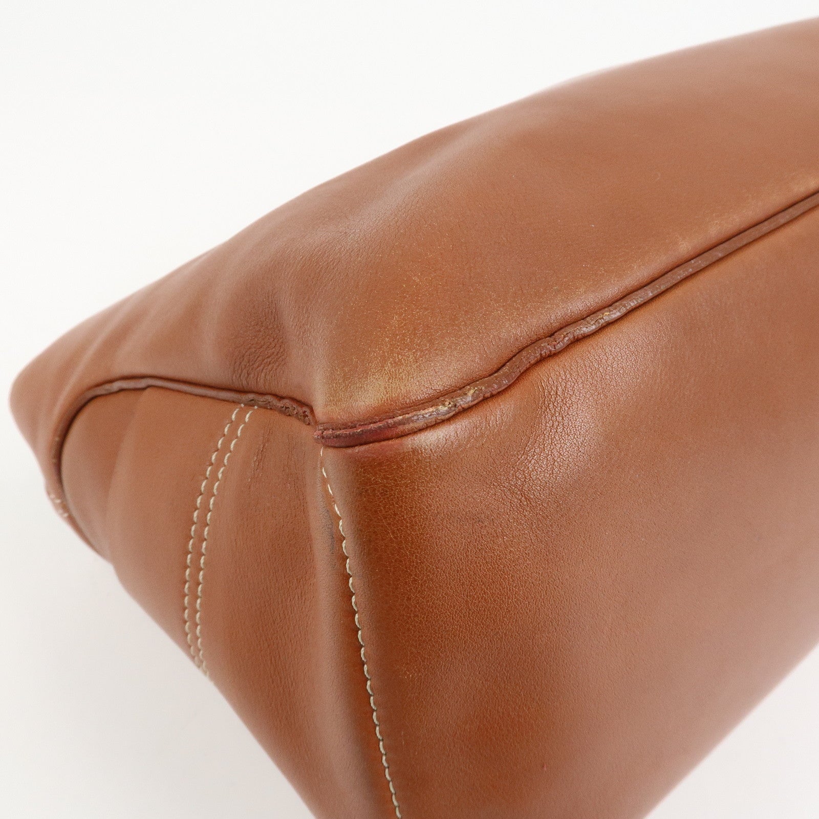 CELINE Leather Triomphe Button Boogie Bag Macadam Engraved Brown Used