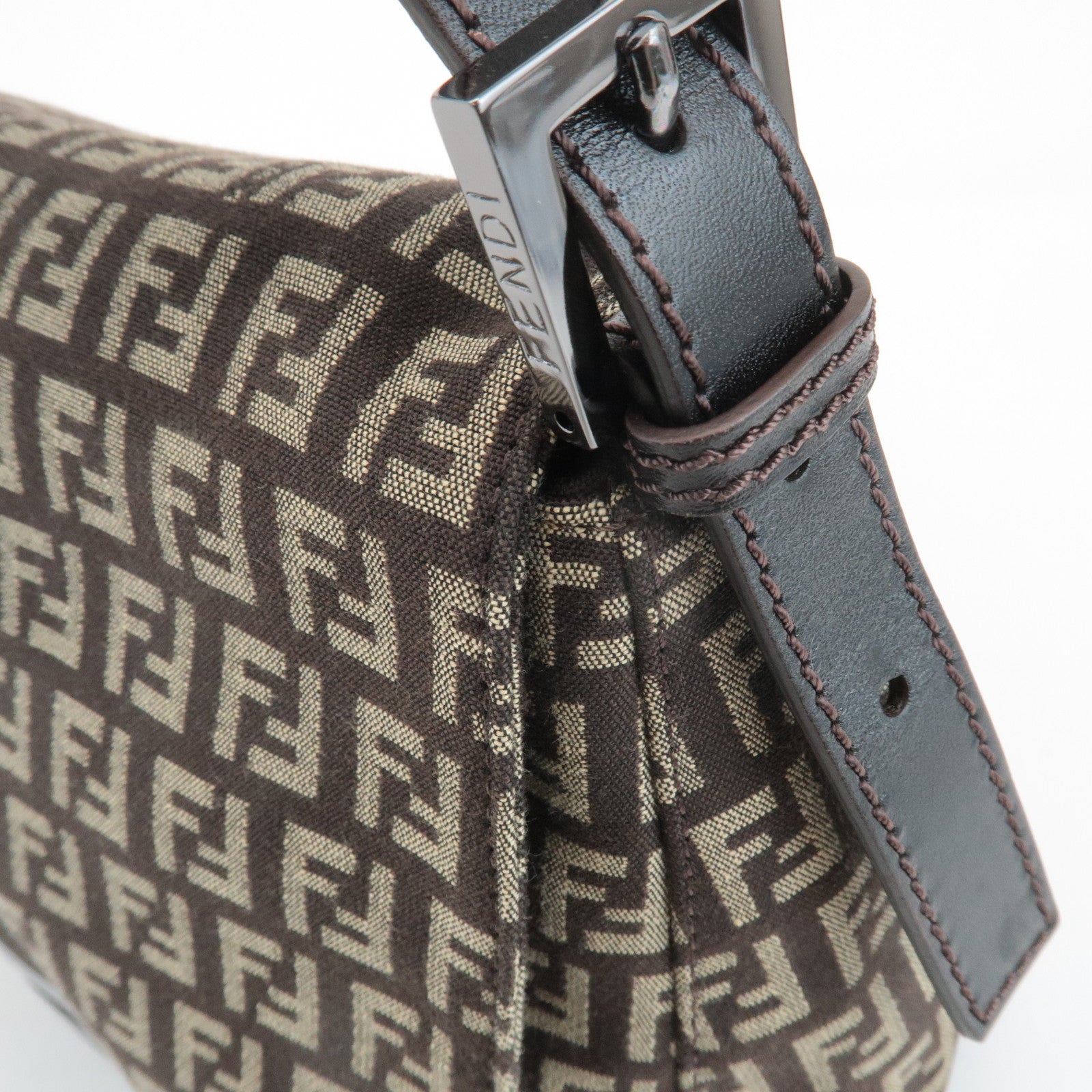 FENDI Mamma Baguette Zucchino Canvas Leather Shoulder Bag 8BR001 Used