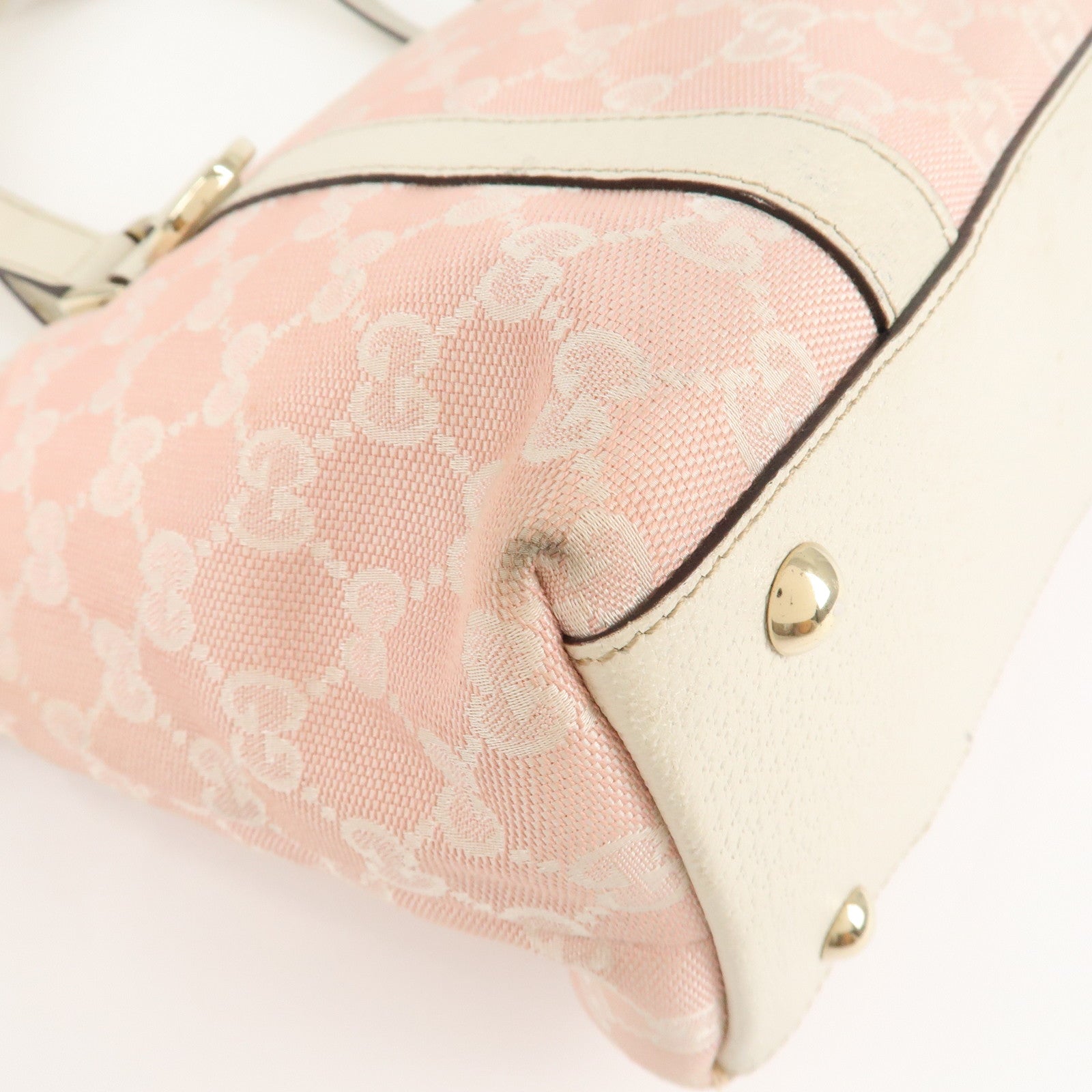 GUCCI Abbey Line GG Canvas Leather Tote Bag Pink Ivory 141470