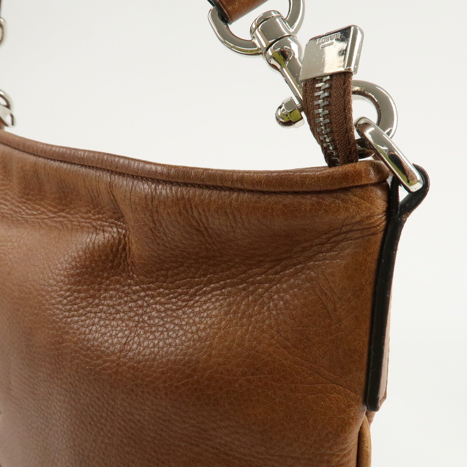 LOEWE Leather Shoulder Bag Cross Body Bag Brown Black Silver HDW Used