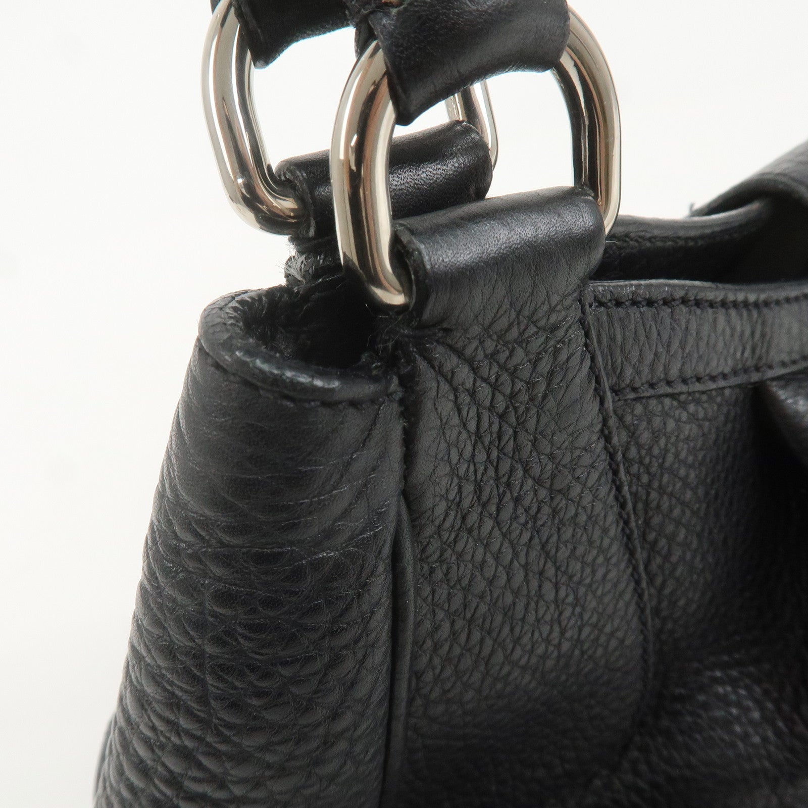 PRADA Leather Shoulder Bag Black Silver Hardware