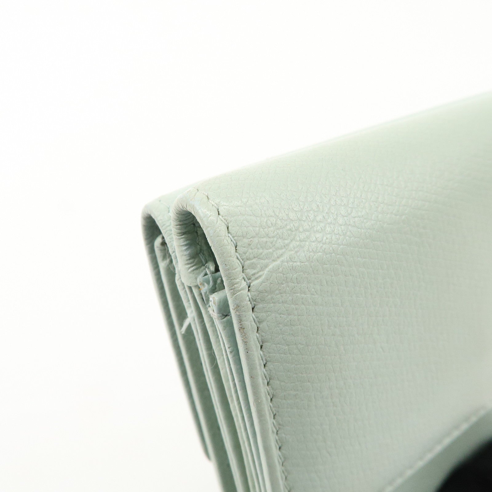 CHANEL COCO Button Leather Double Hook Wallet Mint blue A20902 Used