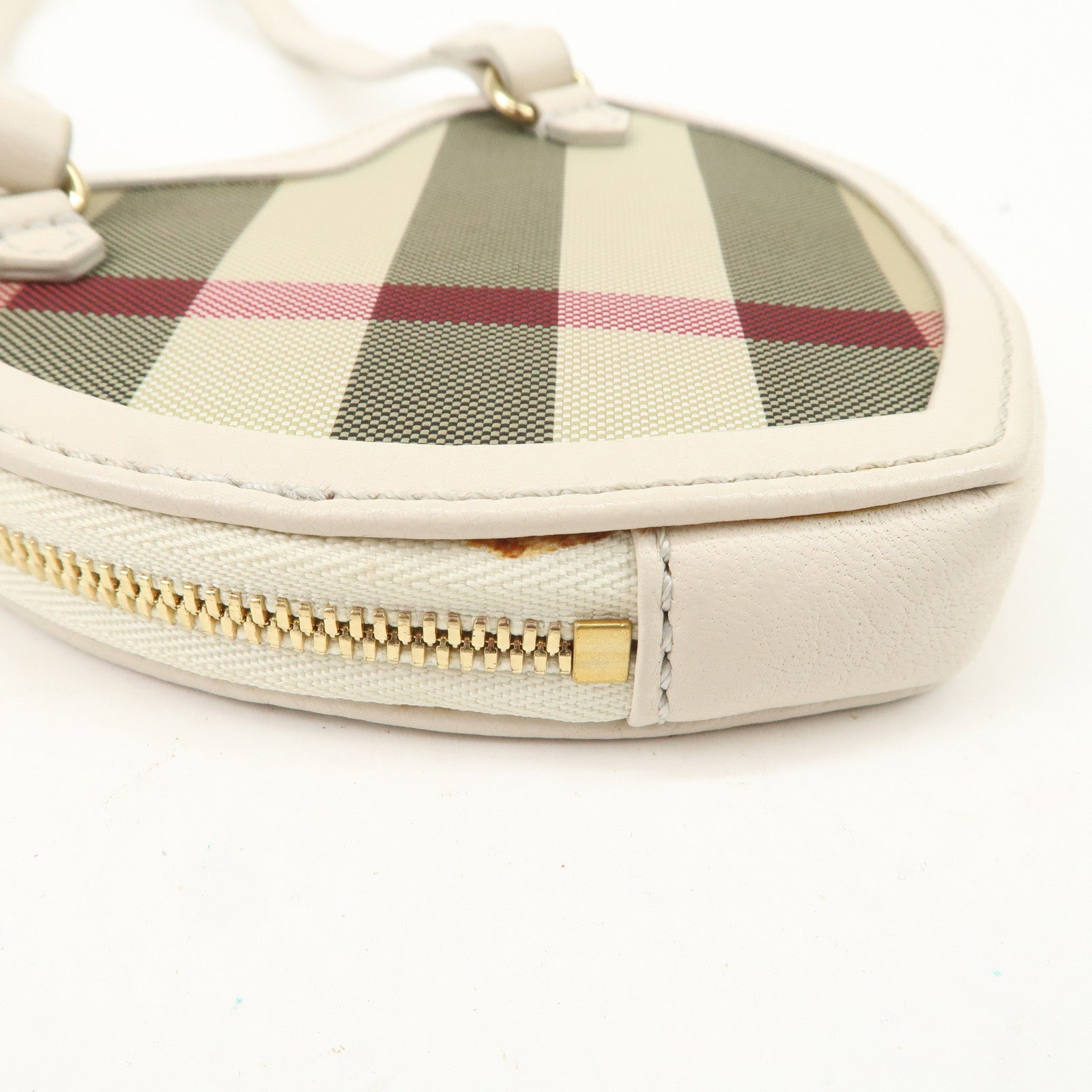 BURBERRY Canvas Leather Shoulder Pouch Nova Plaid Ivory Used