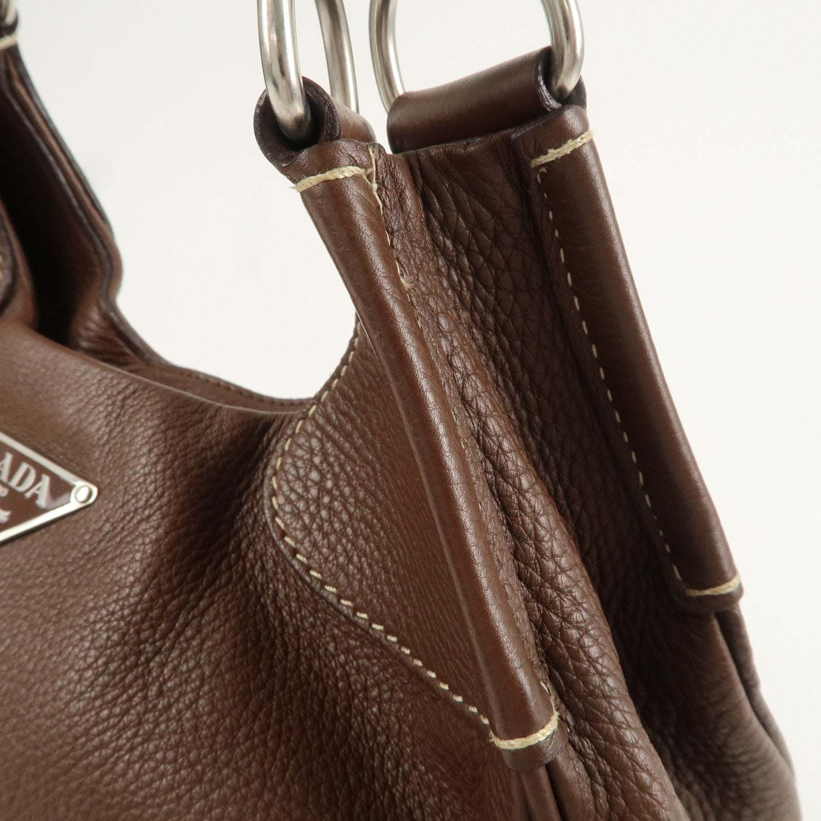 PRADA Logo Leather Shoulder Bag Hand Bag Brown