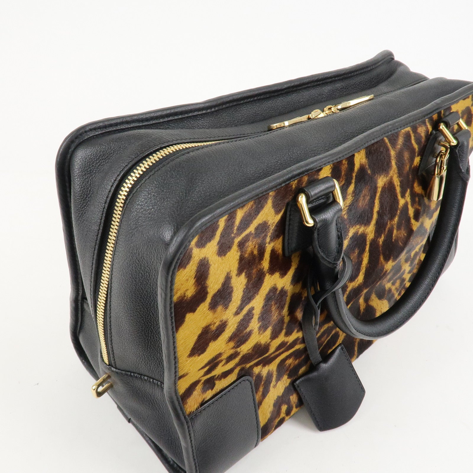 LOEWE Unborn Calf Leather Amasona 36 Hand Bag Brown Black Used