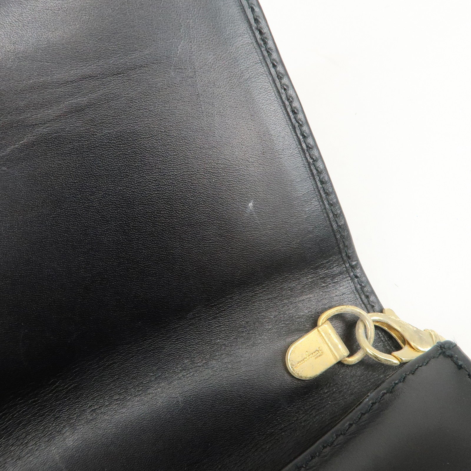 Ferragamo Gancini Embossed Leather Chain Shoulder Bag Black