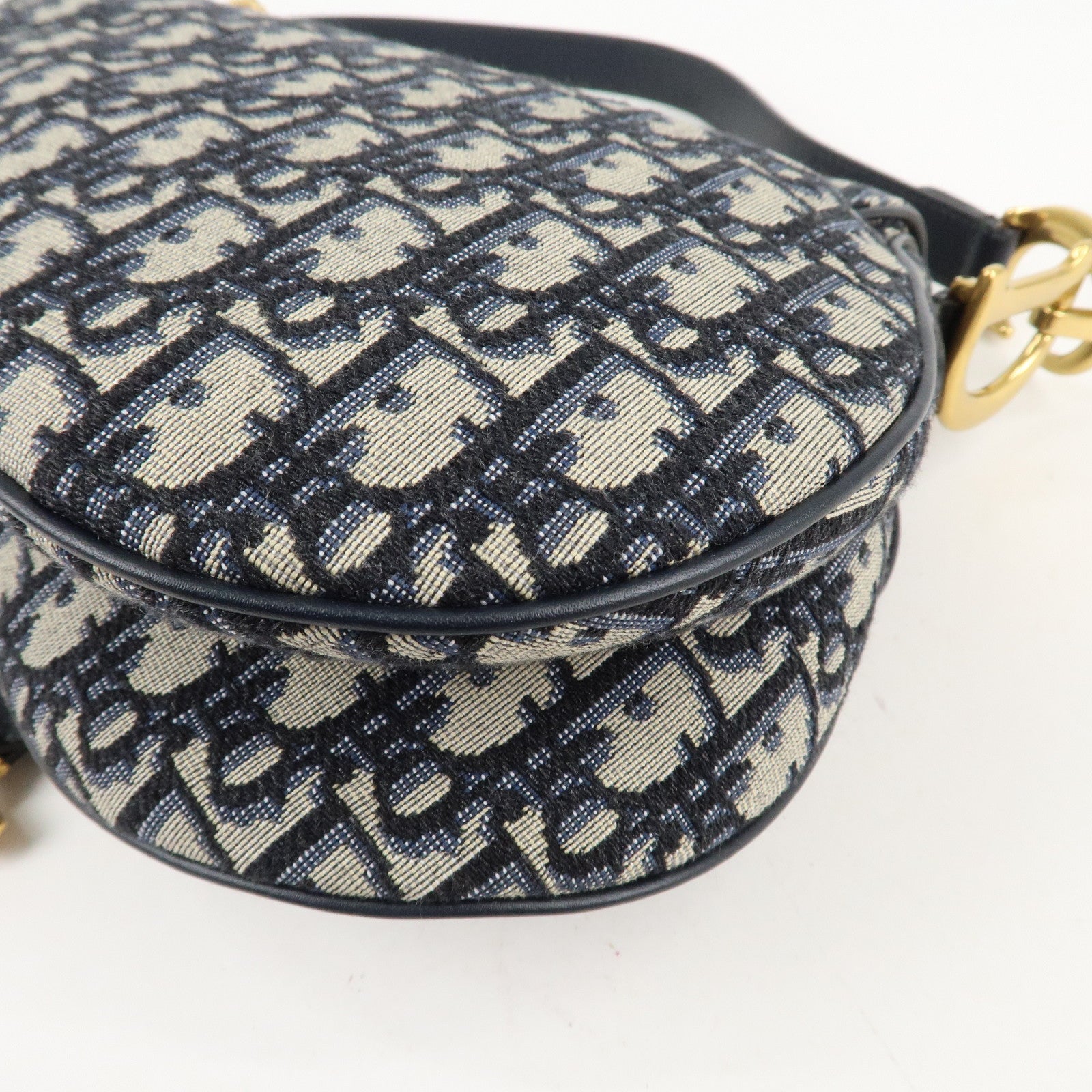 Christian Dior Oblique Jacquard Leather Saddle Mini Hand Bag Navy