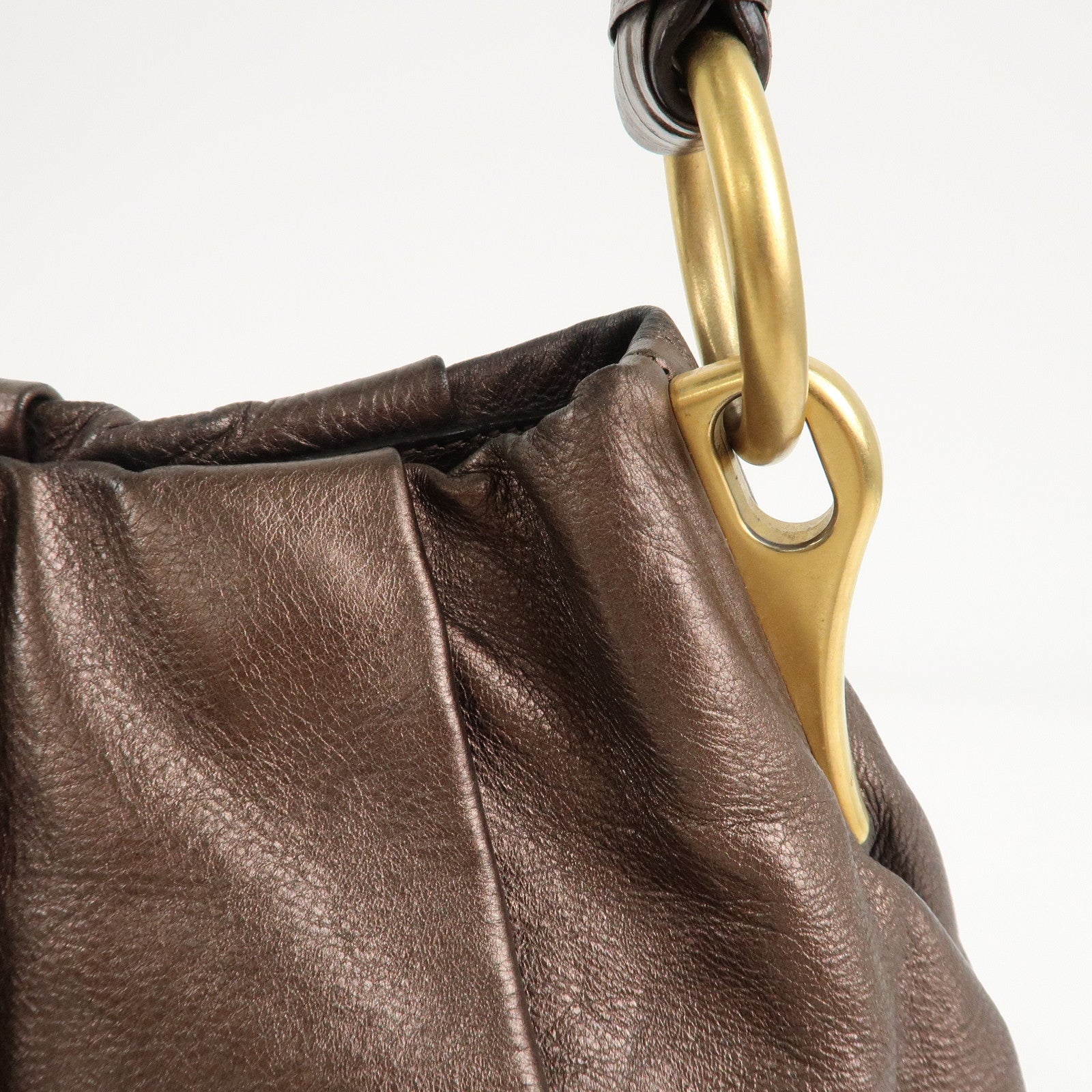 PRADA Logo Leather Shoulder Bag Gradation Metallic Brown