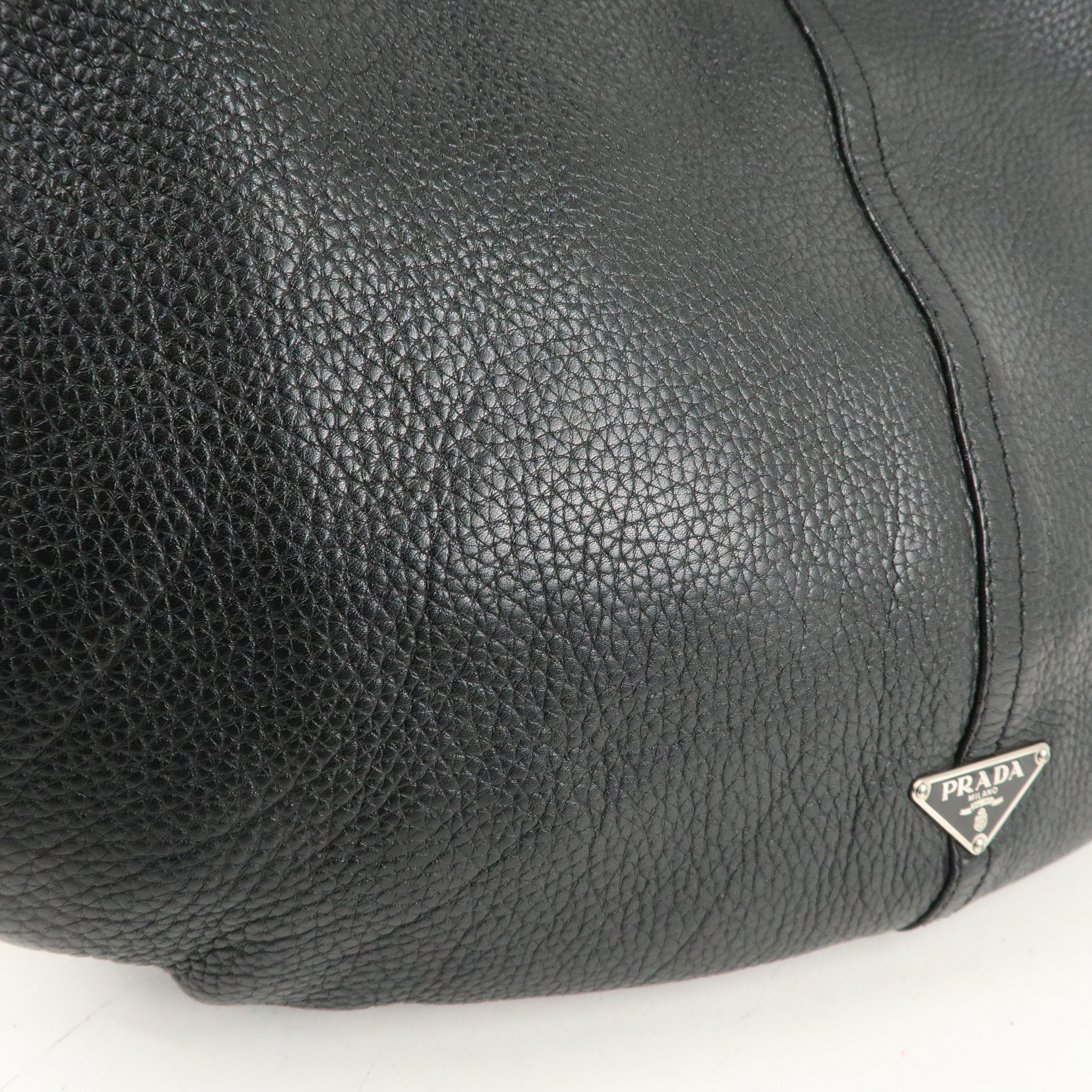 PRADA Logo Leather Shoulder Bag  Black Silver Hardware