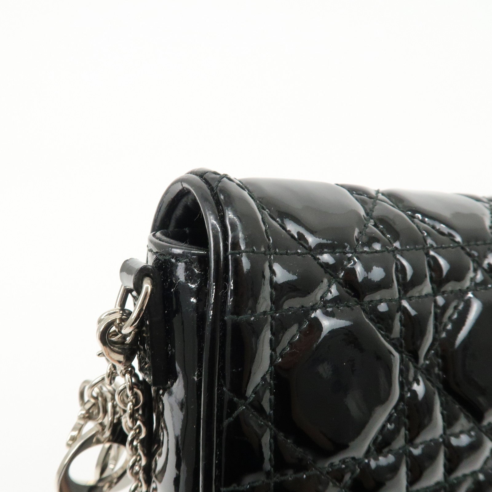 Christian Dior Cannage Patent Leather Chain Shoulder Bag Black Used