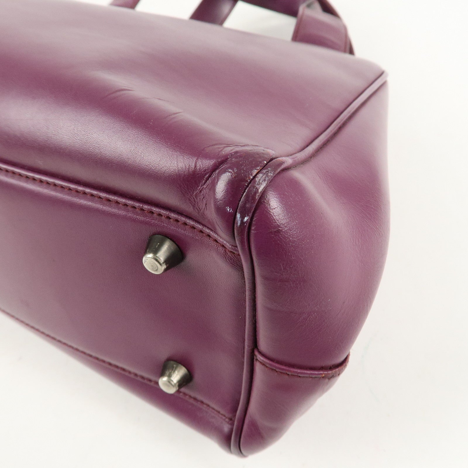 PRADA Leather Tote Bag Hand Bag Purple Antique Black HDW Used