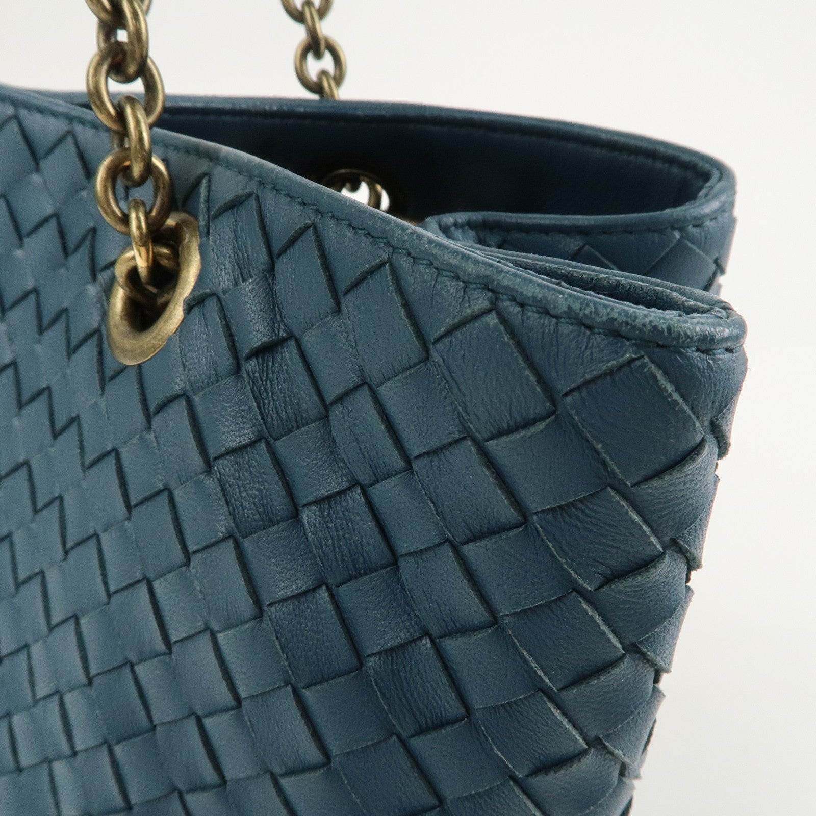 BOTTEGA VENTA Intrecciato Leather Shoulder Bag Hand Bag Blue