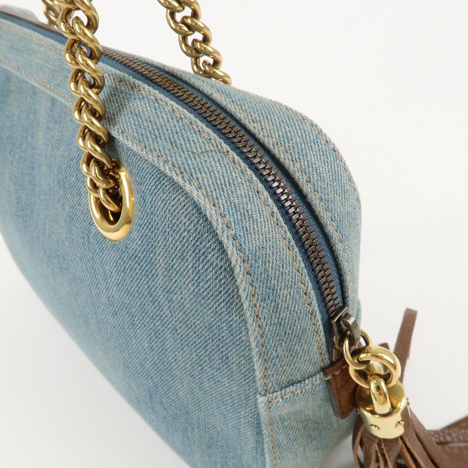 GUCCI SOHO Interlocking G Denim Leather Chain Shoulder Bag 308988