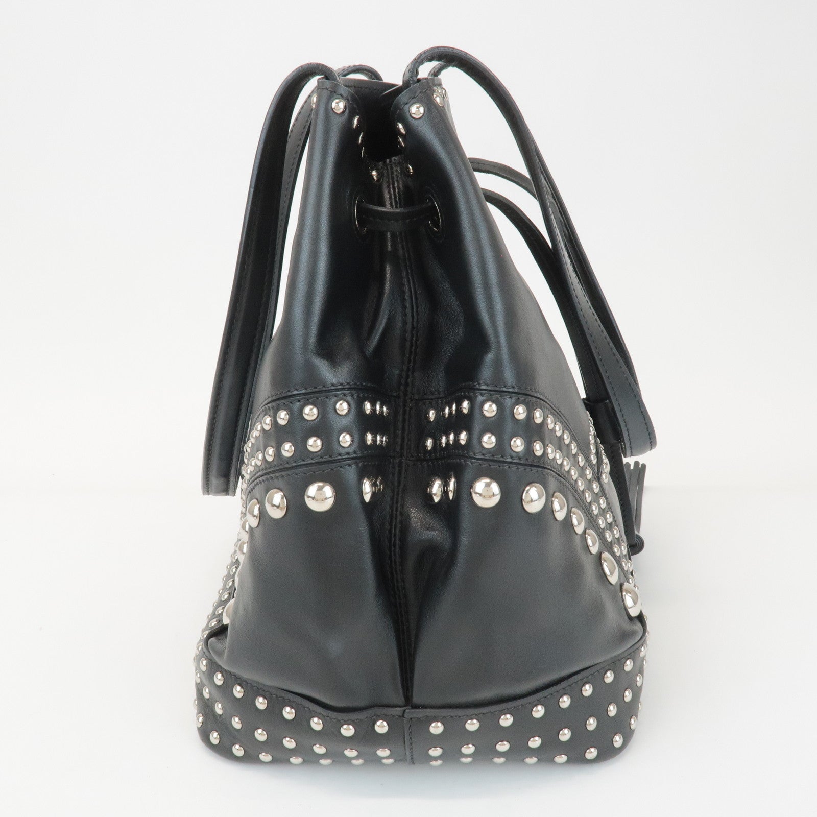 PRADA Calf Leather Drawstring Shoulder Bag Studs Tassel B5061M