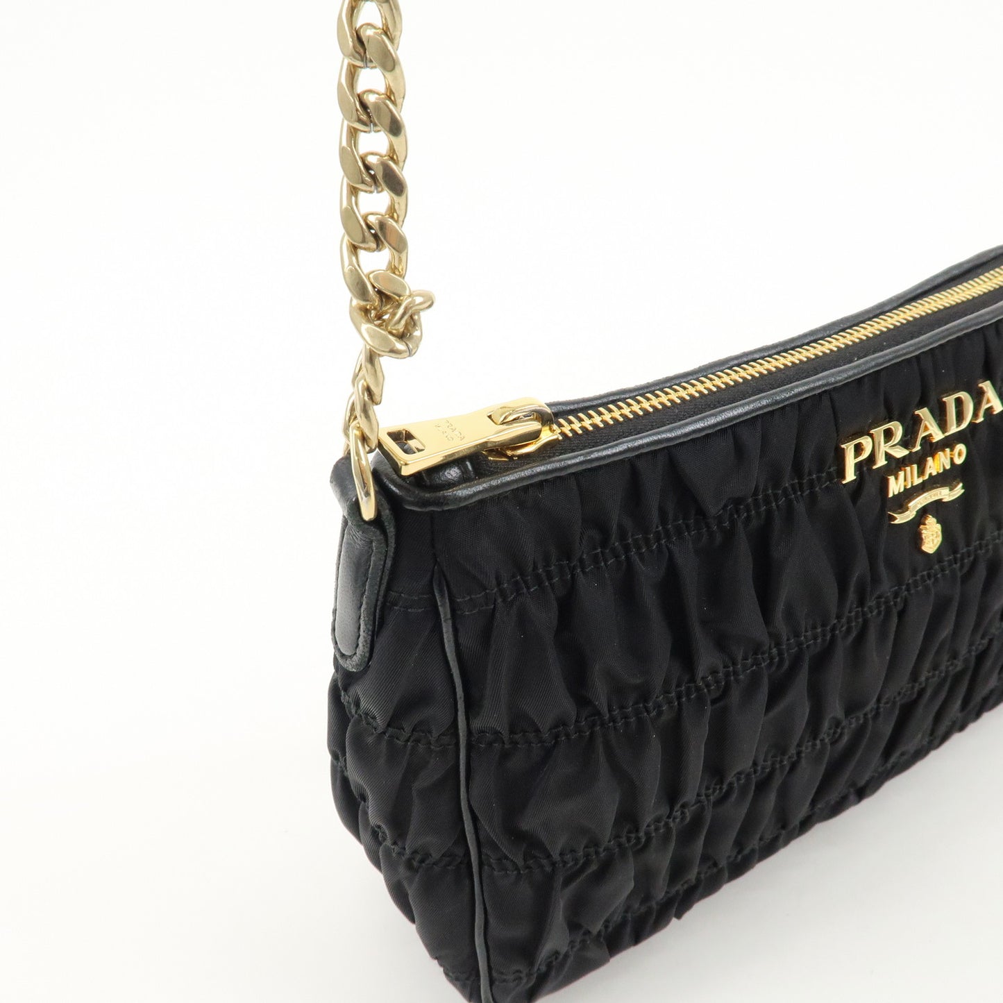 PRADA Nylon Leather Chain Shoulder Bag Black 1BH152