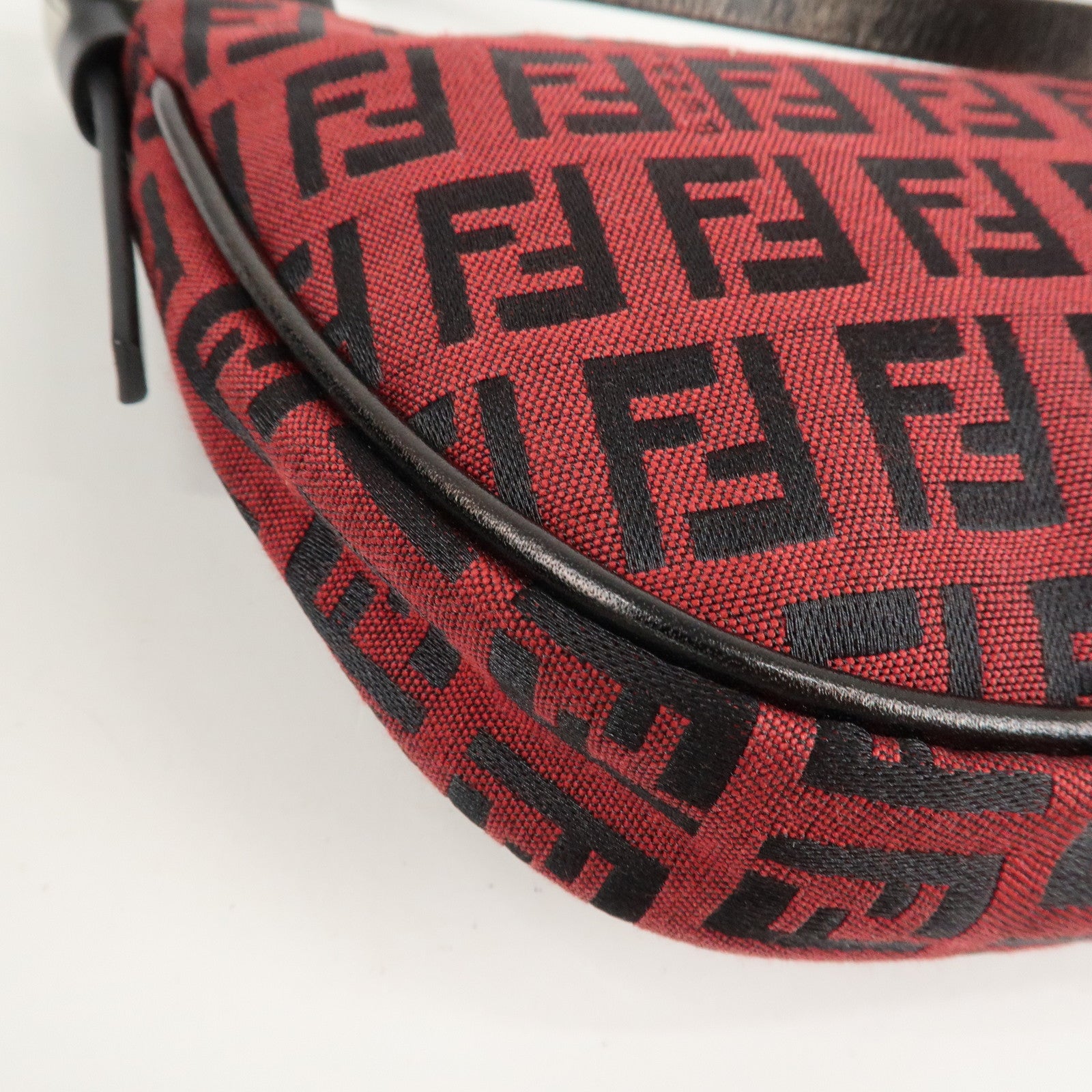 FENDI Zucchino Canvas Leather Accessory Pouch Hand Bag Black Red