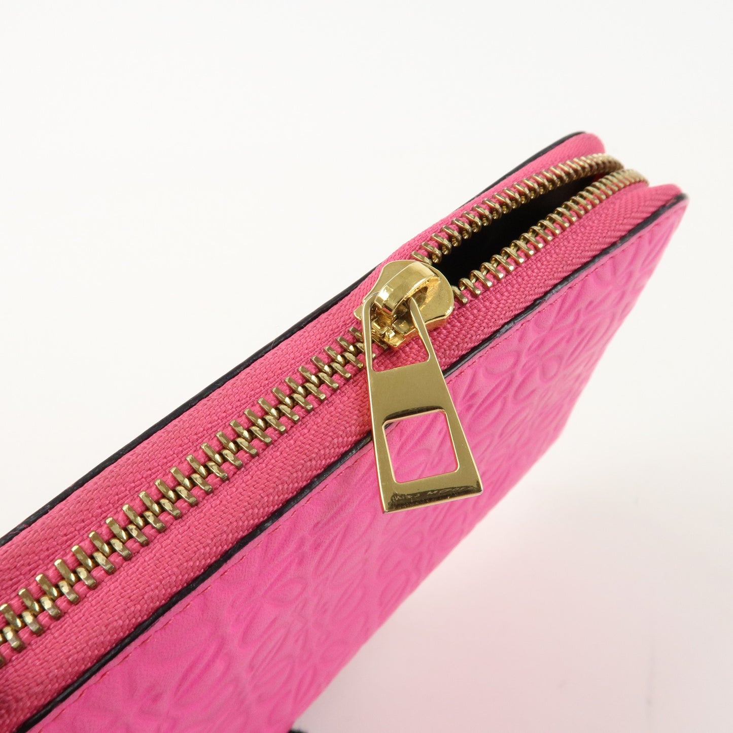 LOEWE Anagram Leather Bi-fold Round Zipper Long Wallet Pink