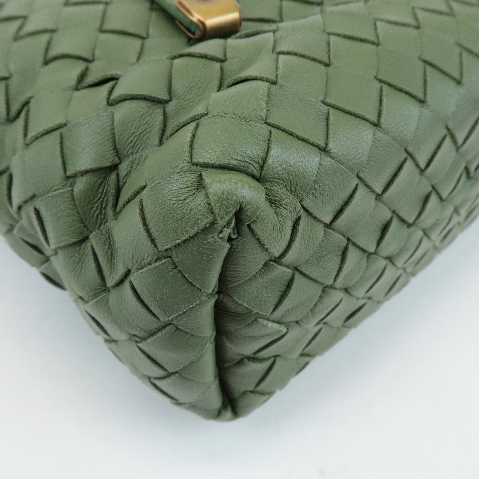 BOTTEGA VENETA Intrecciato Leather Tote Shoulder Bag Green 162937