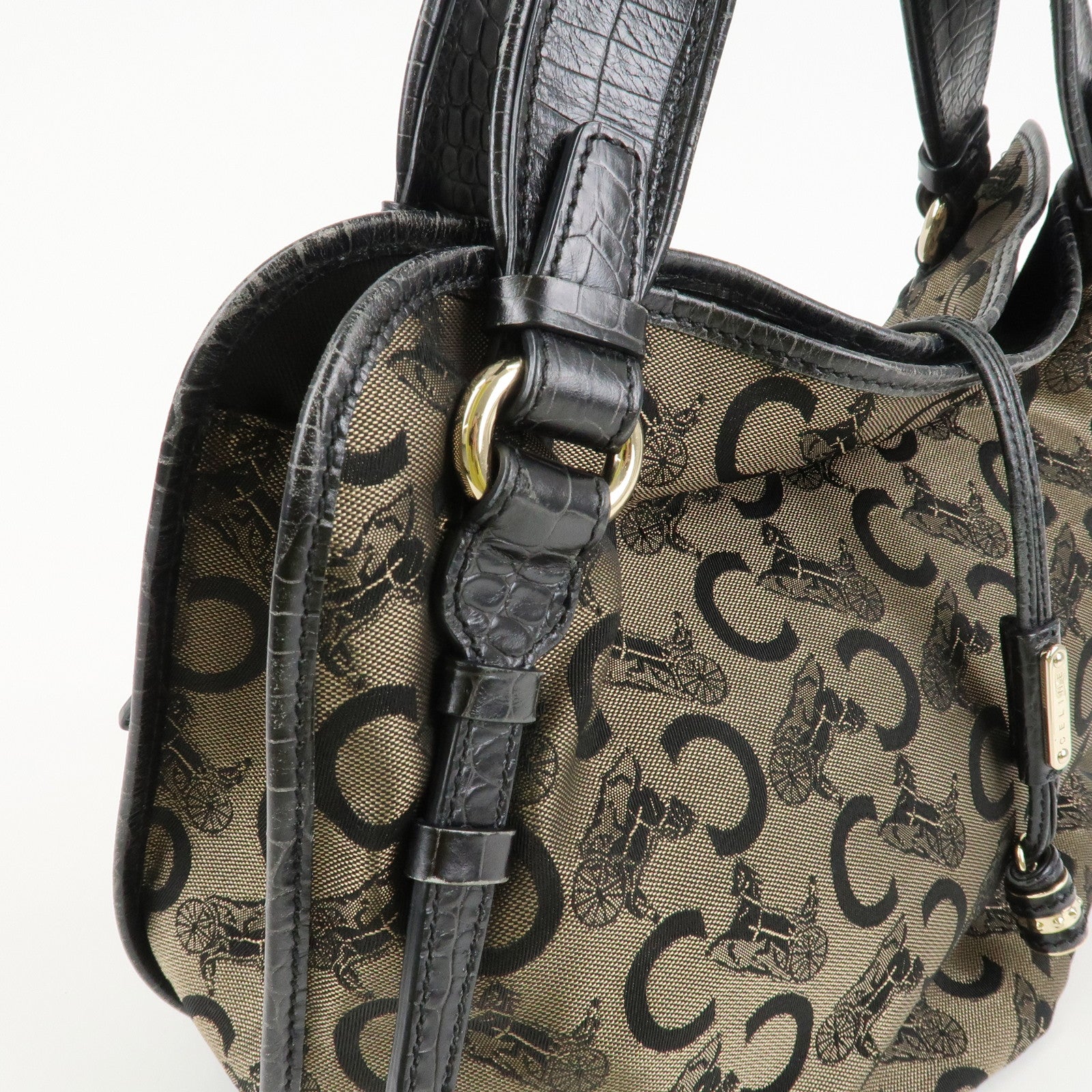 CELINE C Macadam Canvas Embossed Leather Bittersweet Shoulder Bag Used