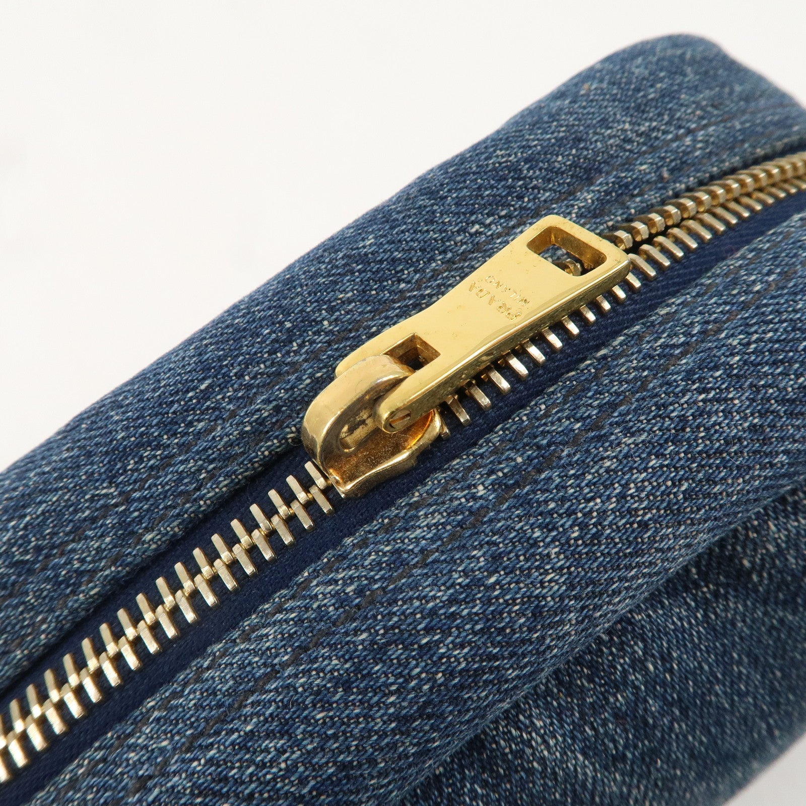 PRADA Logo Denim Cosmetic Pouch Blue