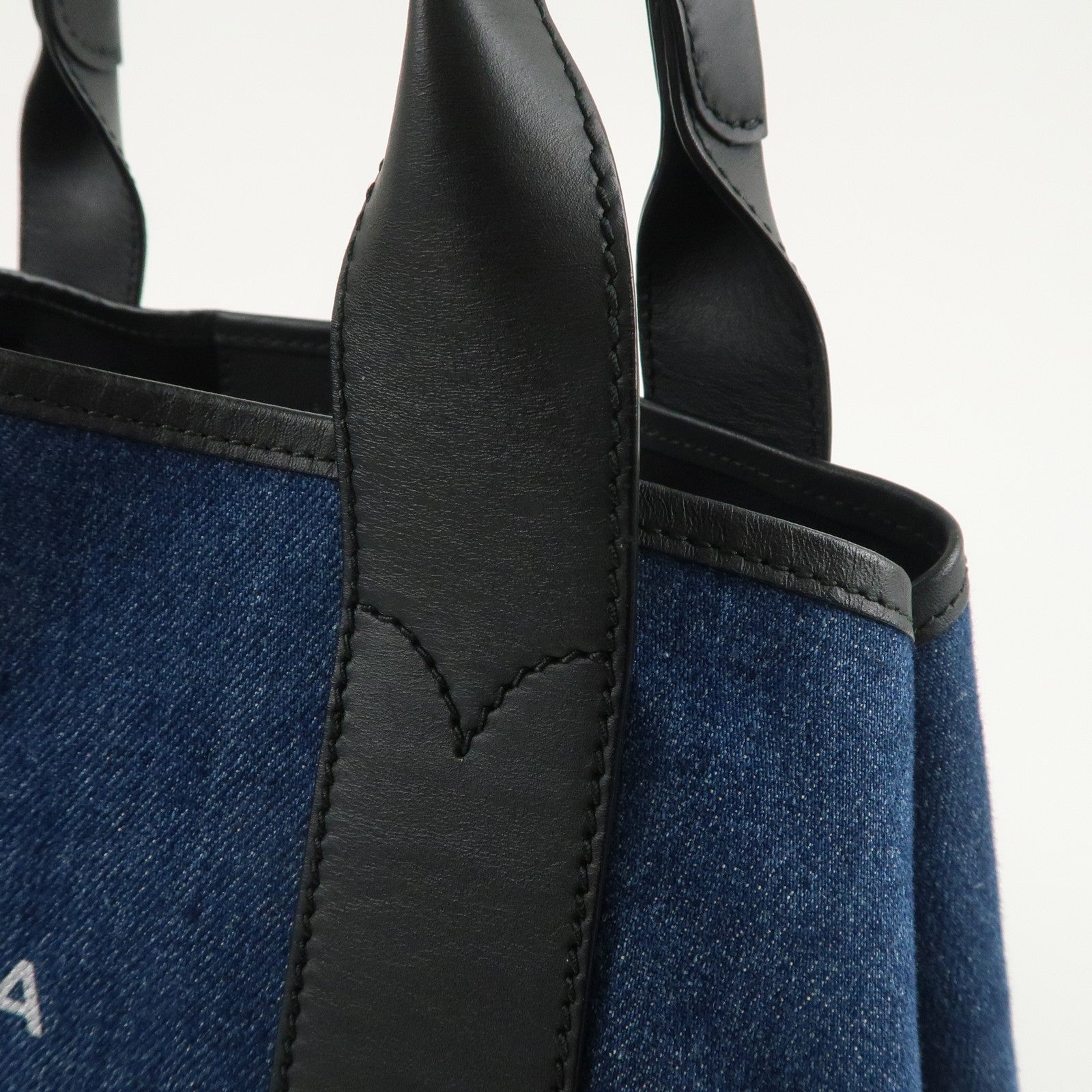 BALENCIAGA Denim Navy Cabas S Canvas Leather Tote Bag Blue 339933