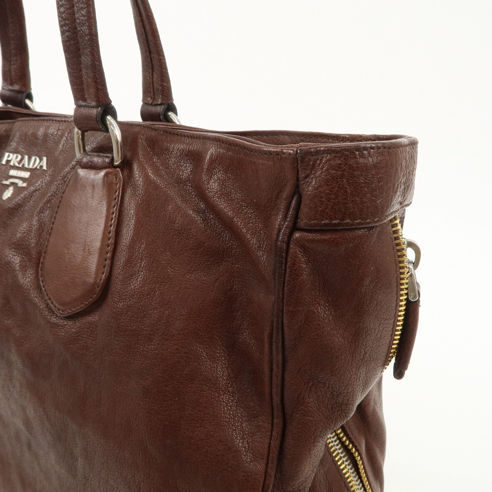 PRADA Leather 2Way Bag Shoulder Bag Crossbody Bag Brown