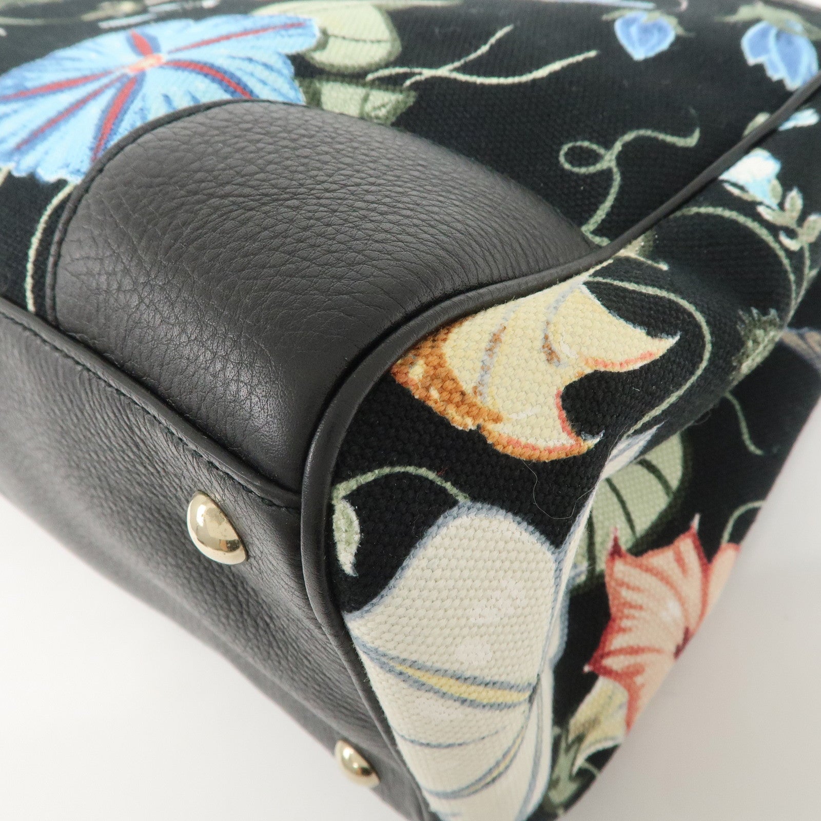 GUCCI Bamboo Leather Canvas 2Way Flora Print Chris Knight 323660 Used