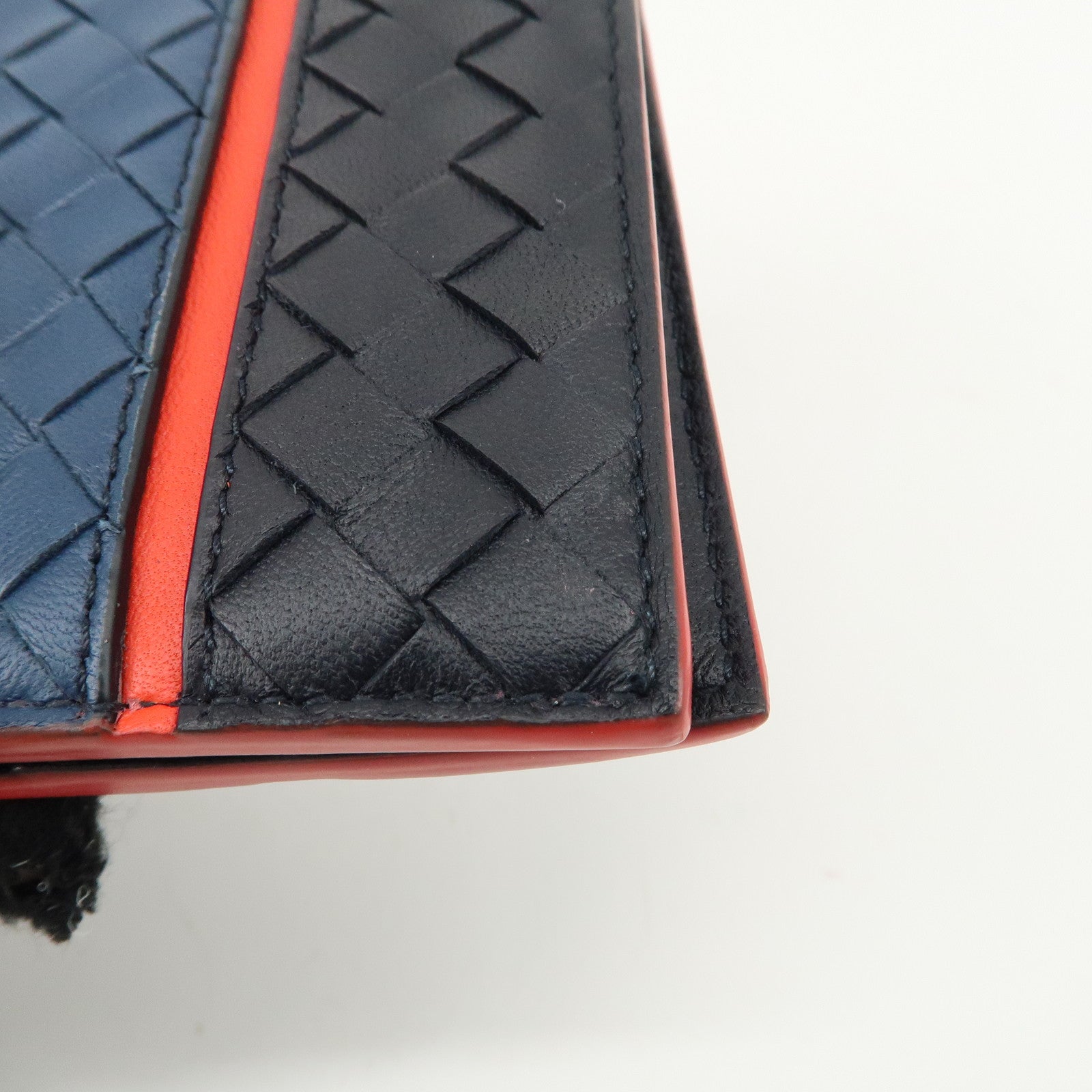 BOTTEGA VENETA Intrecciato Leather Bi-fold Wallet Bicolor Navy Red