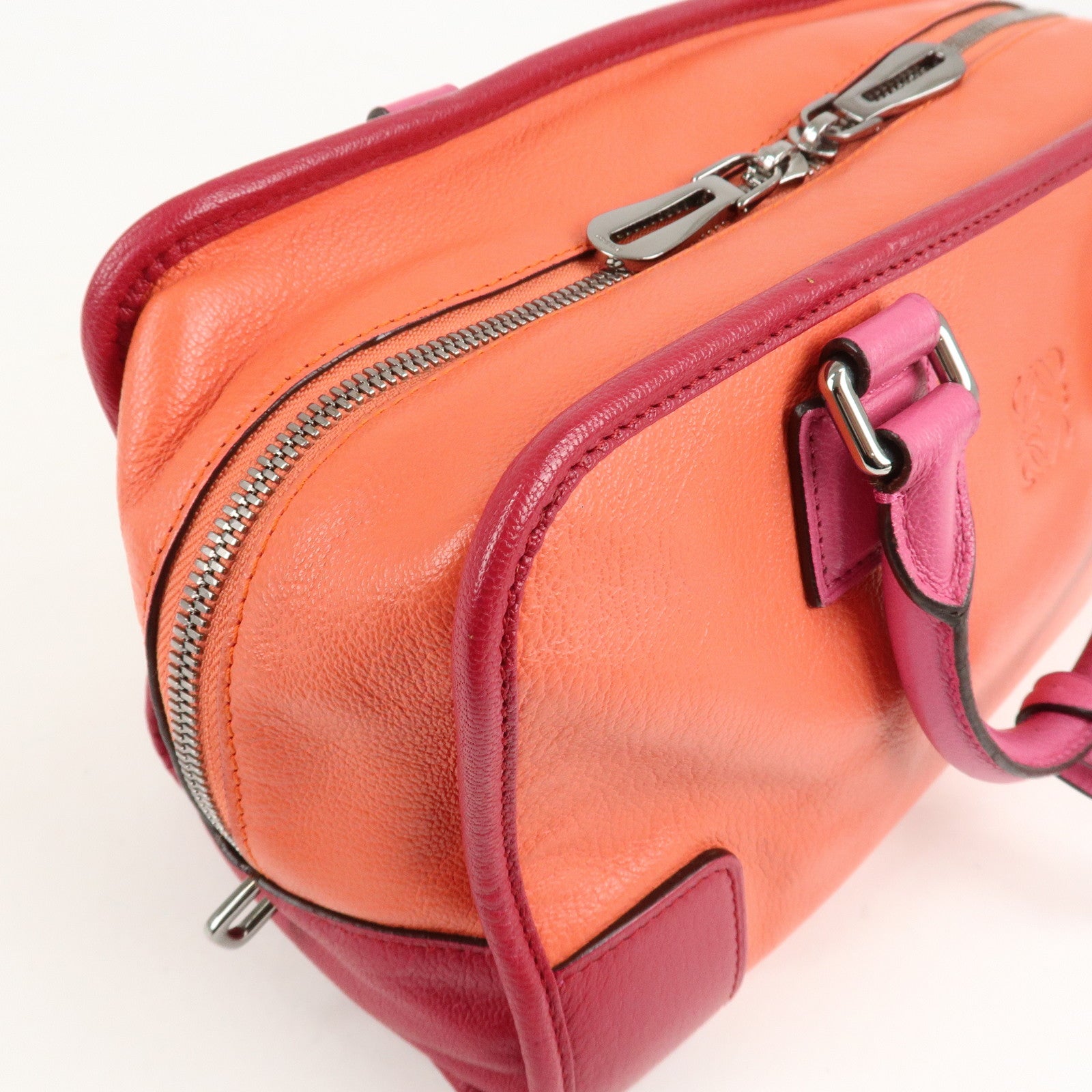 LOEWE Anagram Leather Amazona 28 Hand Bag Orange Bordeaux Pink