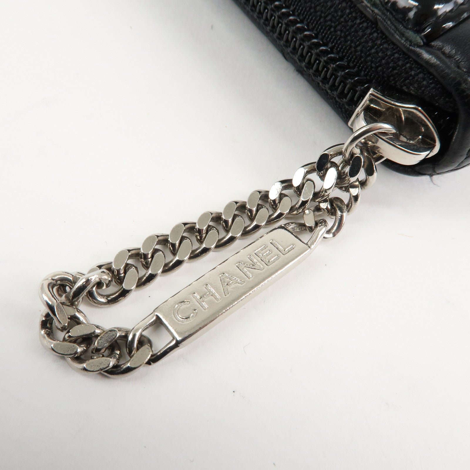 CHANEL Cambon Line Patent Leather Zip Around Long Wallet A50078 Used