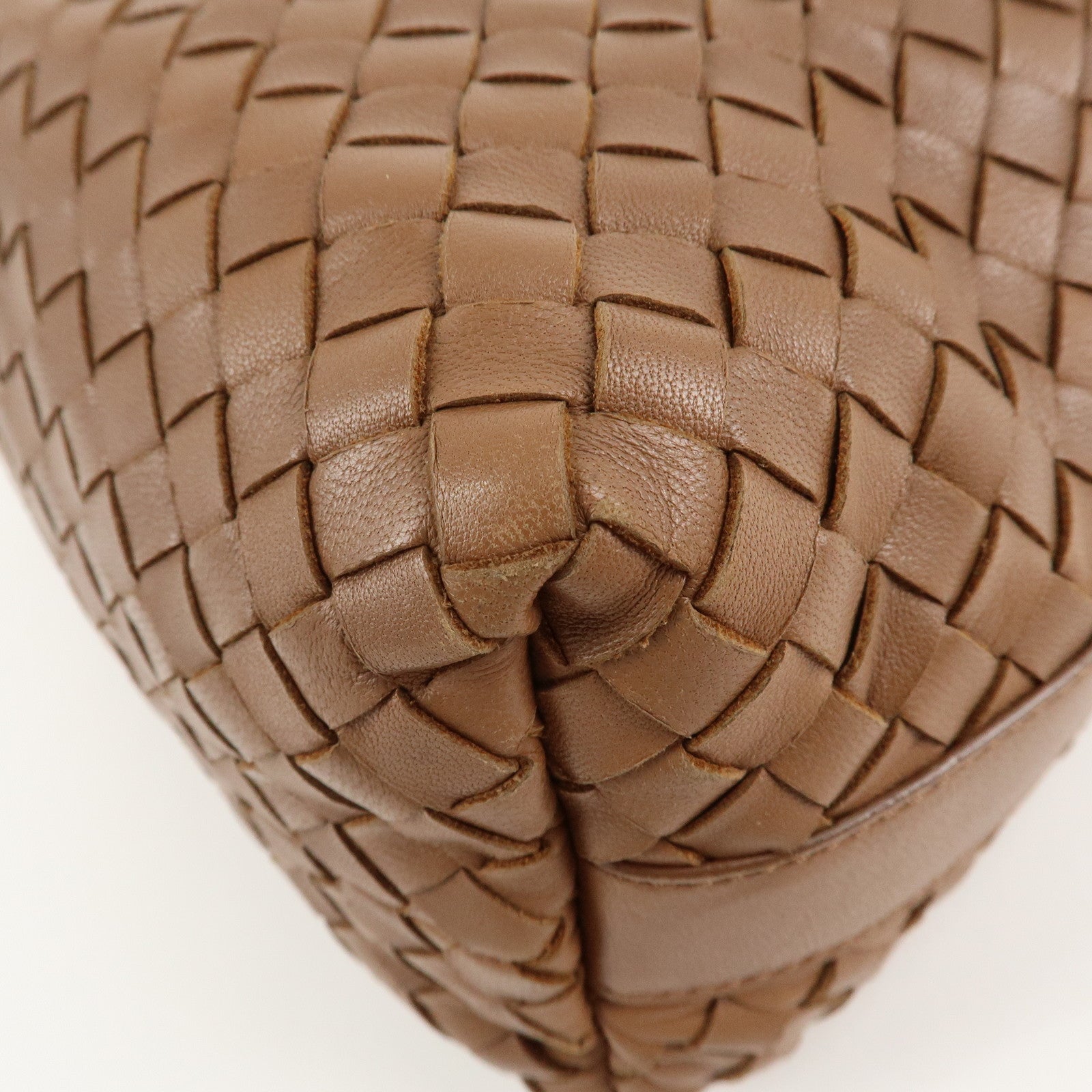 BOTTEGA VENETA Intrecciato Leather Hand Bag Gold HDW Brown Used