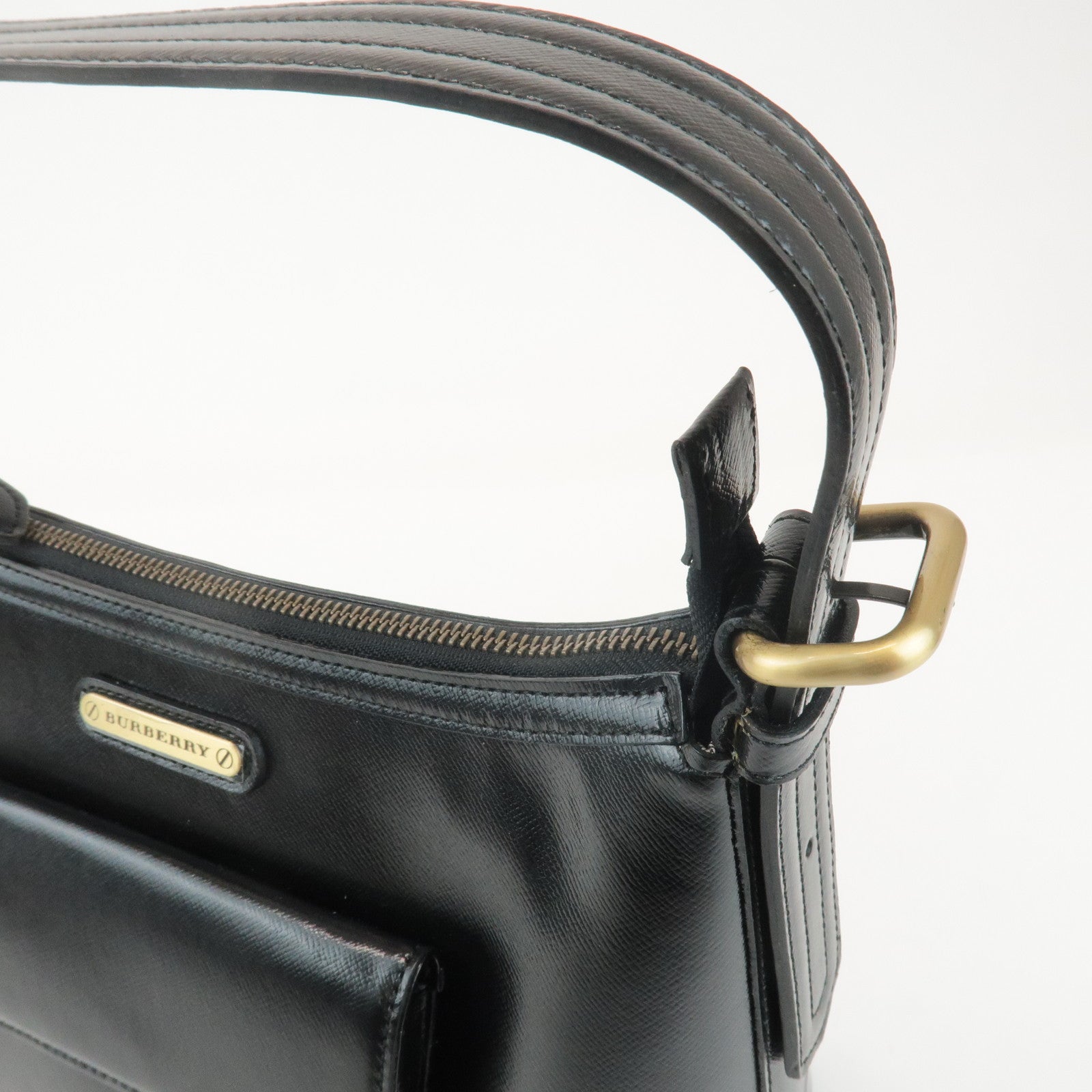 BURBERRY Leather Shoulder Bag Hand Bag Black Gold Hardware