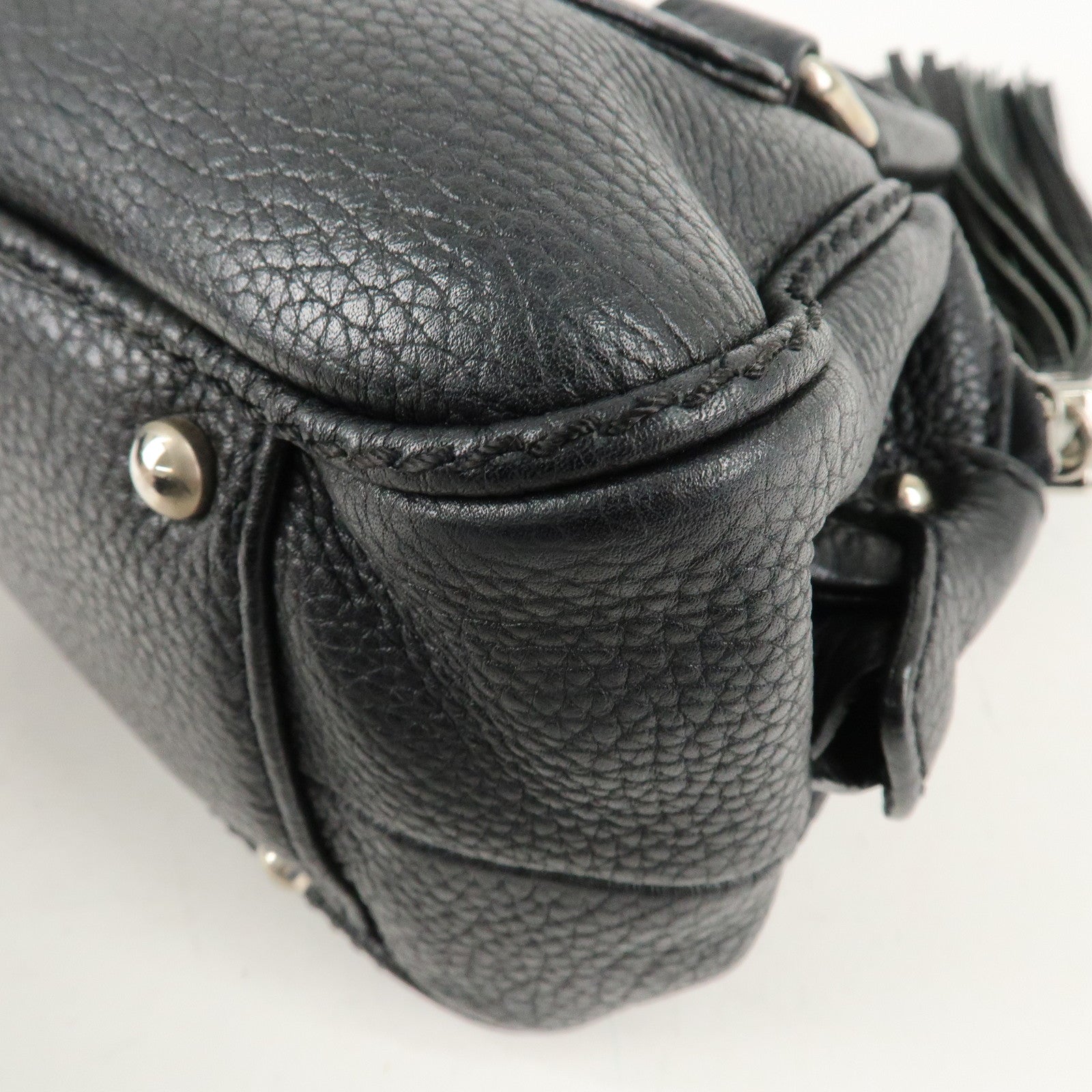 CHANEL Leather Mini Boston Bag Hand Bag Black A23050