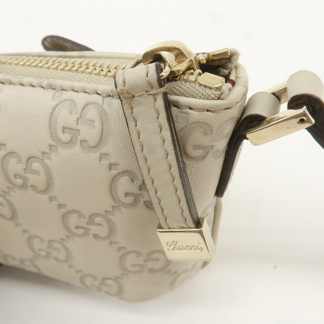 GUCCI Princy Guccissima Leather Pouch Ivory 162846 Gold HDW