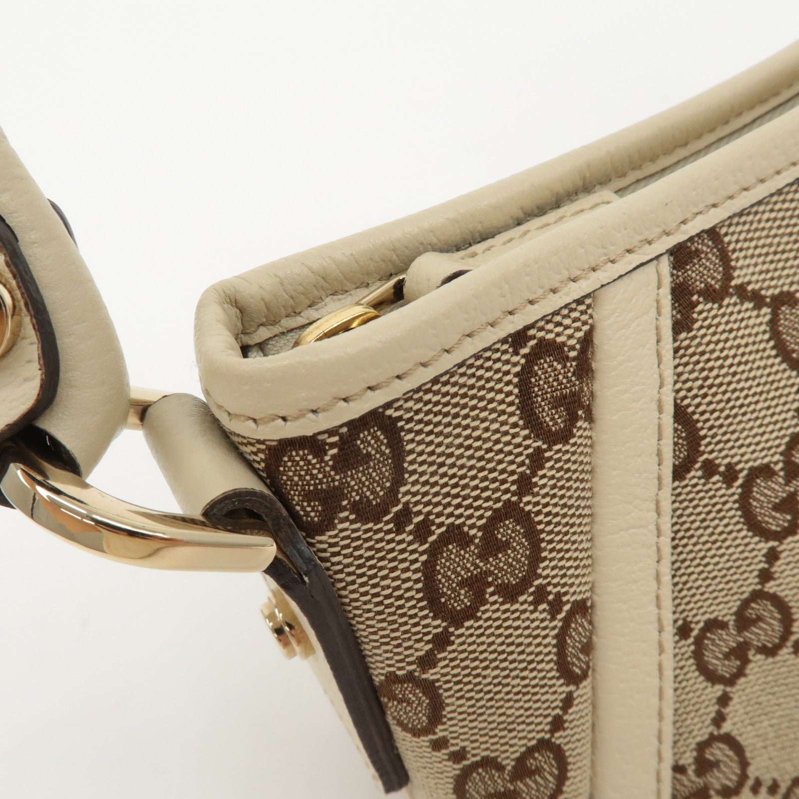 GUCCI Abbey GG Canvas Leather Shoulder Bag Beige Ivory 130939