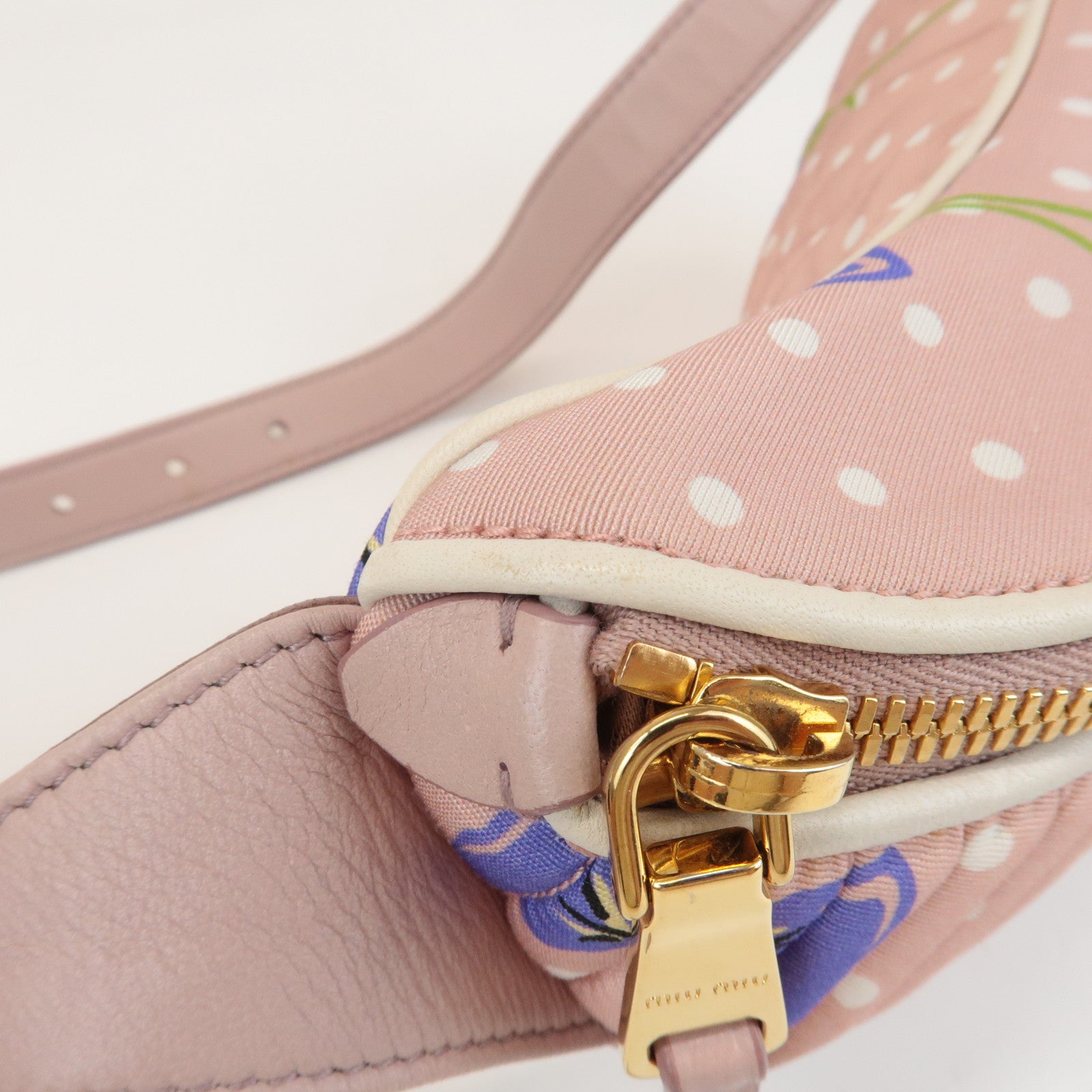 MIU MIU Matelasse Nylon Leather Flower Dots Body Bag Pink