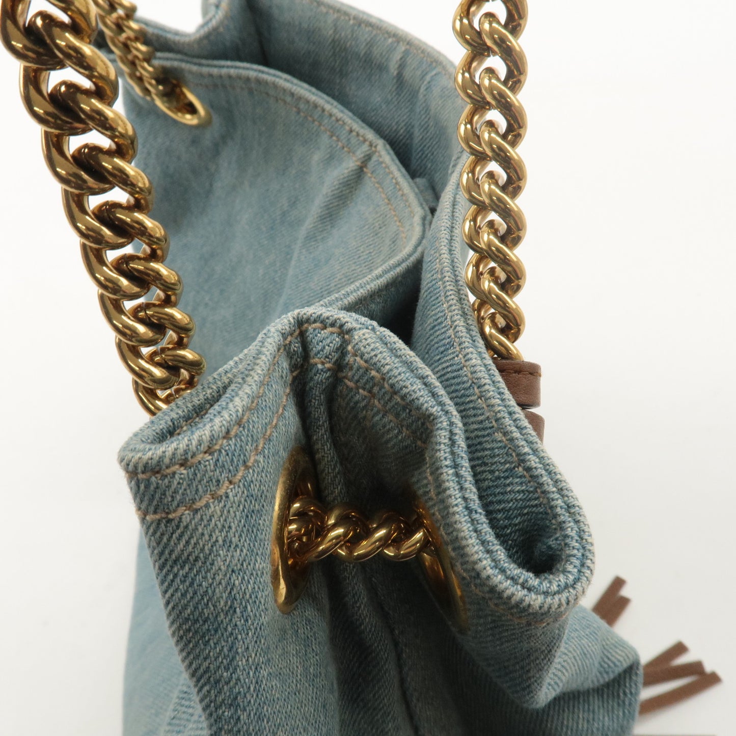 GUCCI SOHO Interlocking G Denim Leather Chain Tote Bag 308982