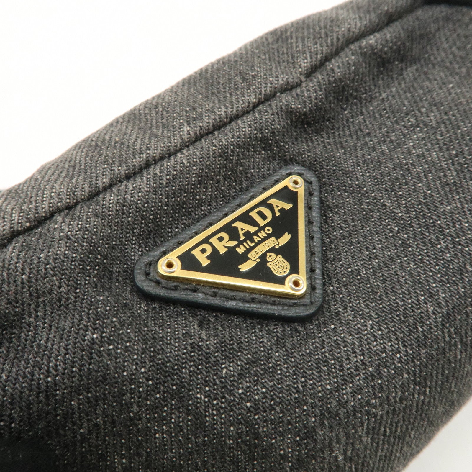 PRADA Triangle Logo Denim Pouch Cosmetic Pouch Black Gold HDW