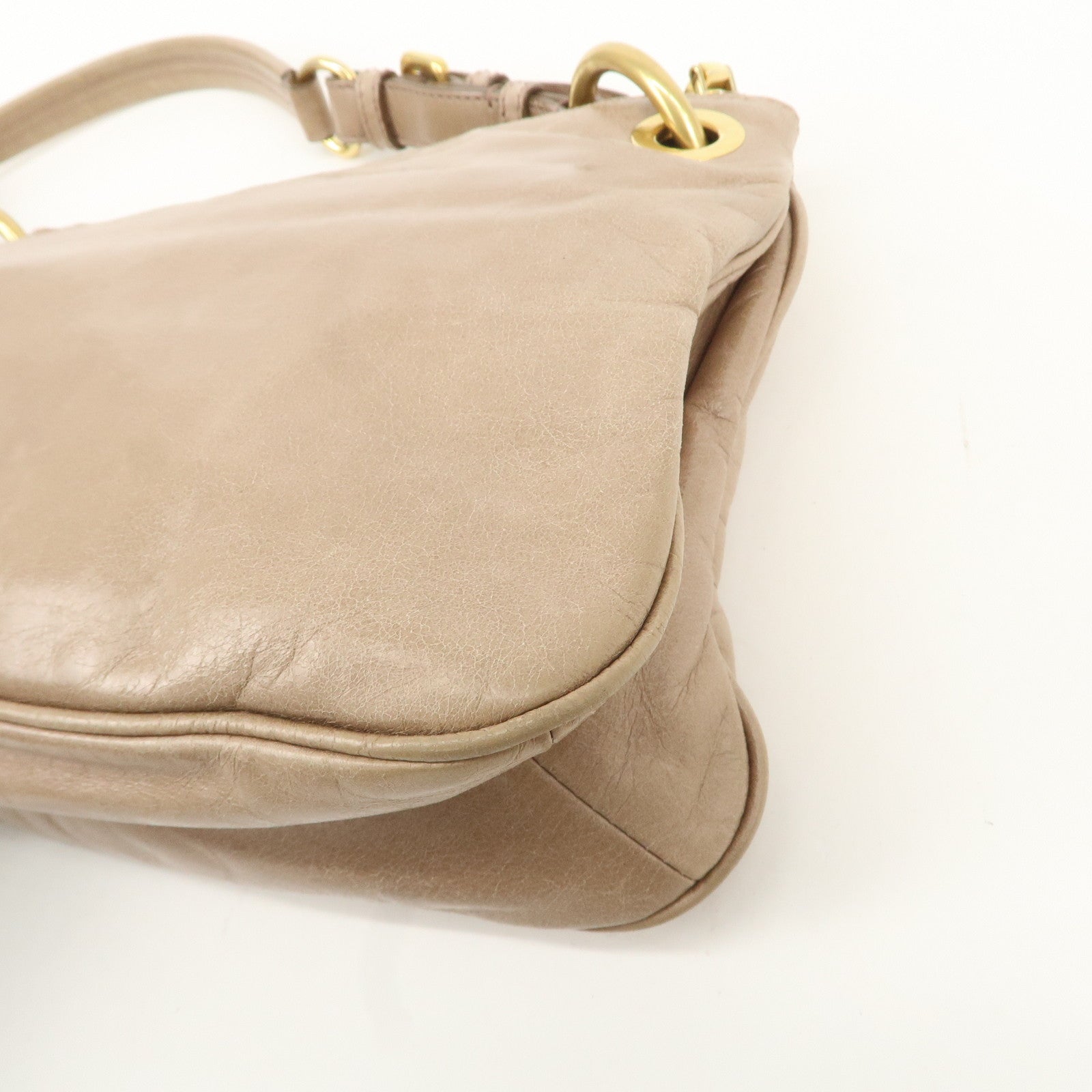 PRADA Leather Shoulder Bag Hand Bag Beige BR4984