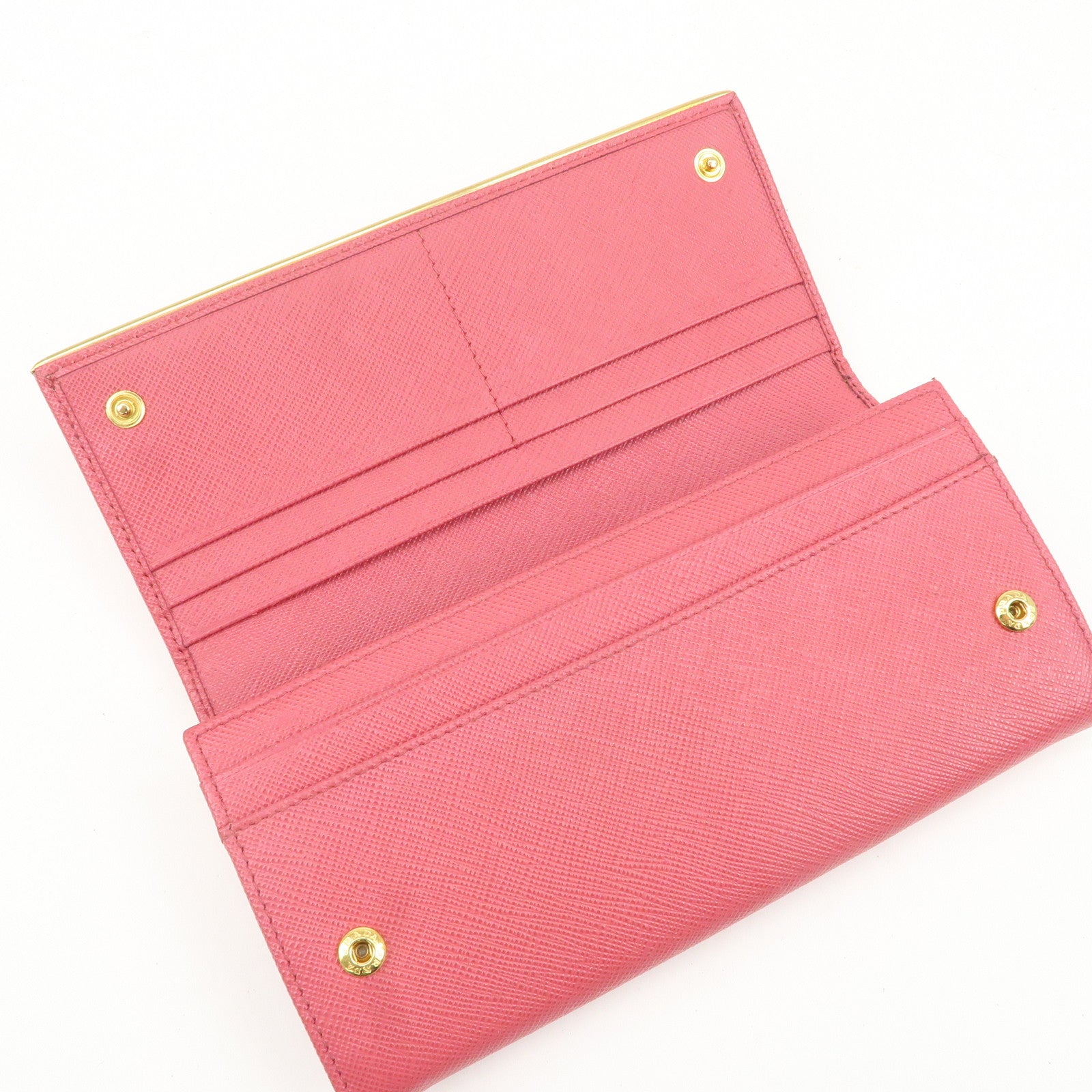 PRADA Saffiano Leather Bi Fold Long Wallet Pink 1MH132