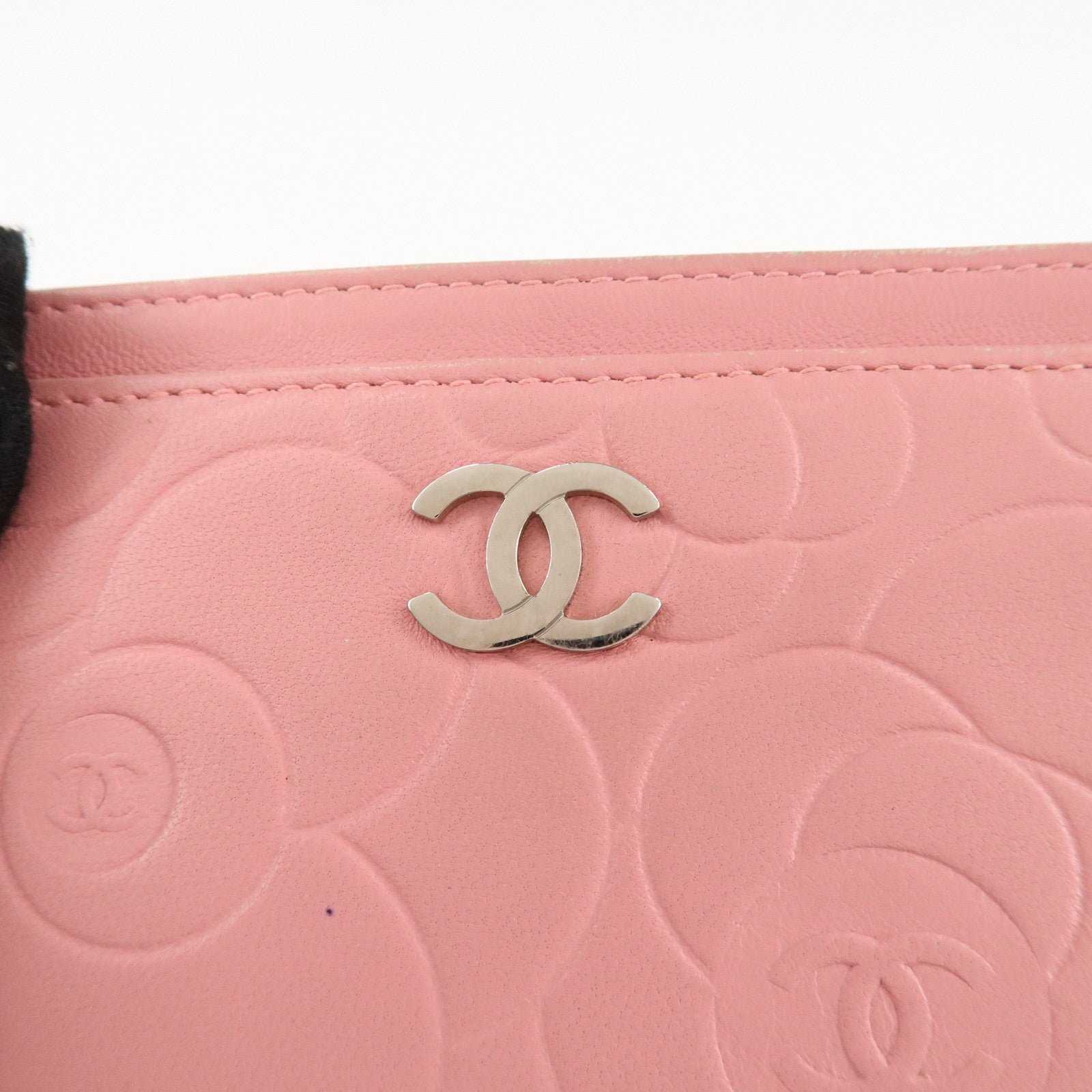 CHANEL Camelia Lamb Skin Card Case Pink A82286 Used