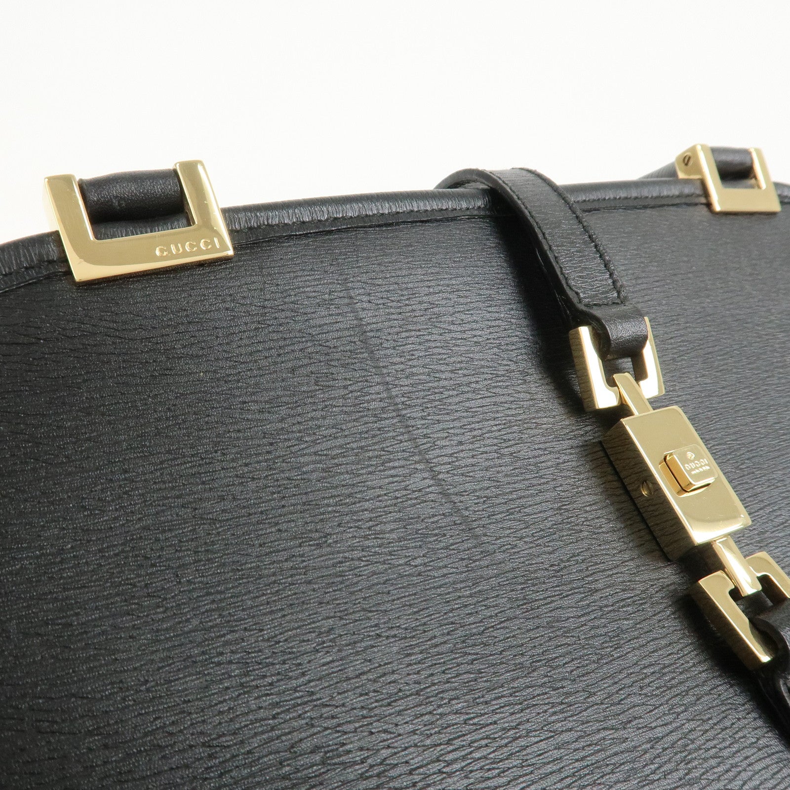 GUCCI Jackie Leather Hand Bag Tote Bag Black Gold 002.1071